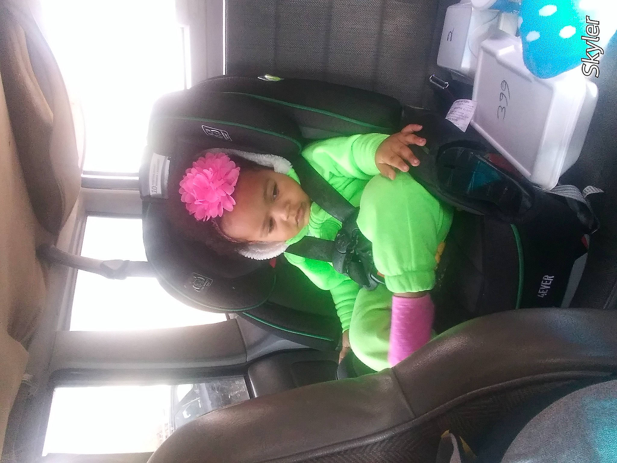 Evannah joined the competition — help win amazing prizes! car_seat, person