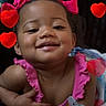 Nova is registered to the contest to win money with this photo: baby, child, smiling, pink_bow, pink_clothing, heart_overlay, cute, portrait, indoor, happy, infant, face, expression, closeup, adorable, toddler, playing, blanket, pacifier, fun