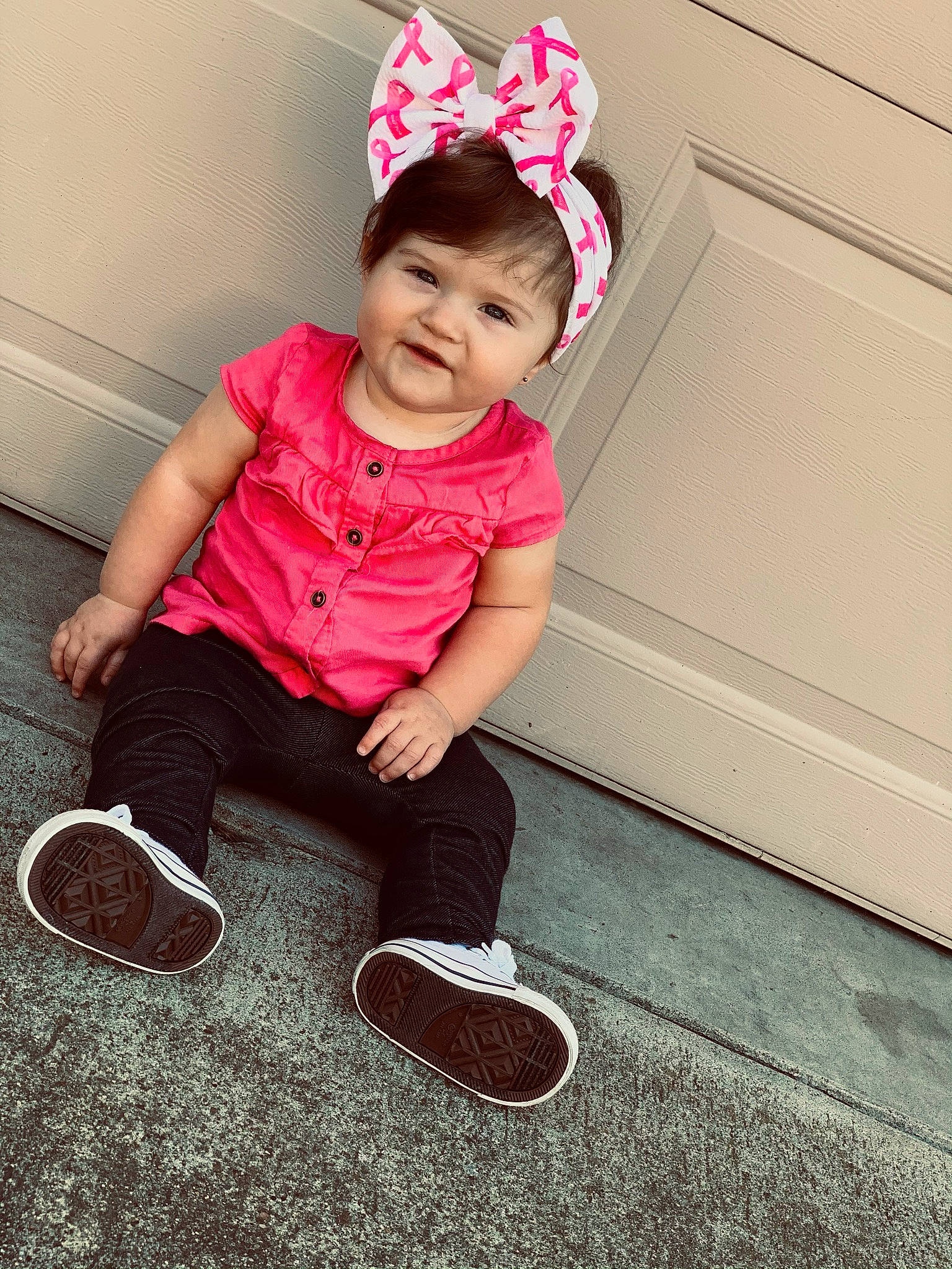 Kaislee Jayde joined the competition — help win amazing prizes! baby, baby_toddler_clothing, child, child_model, cool, floor, flooring, hair_accessory, headband, headpiece, molding, outdoor_shoe, person, pink, shoe, skate_shoe, slipper, toddler, trousers, walking_shoe