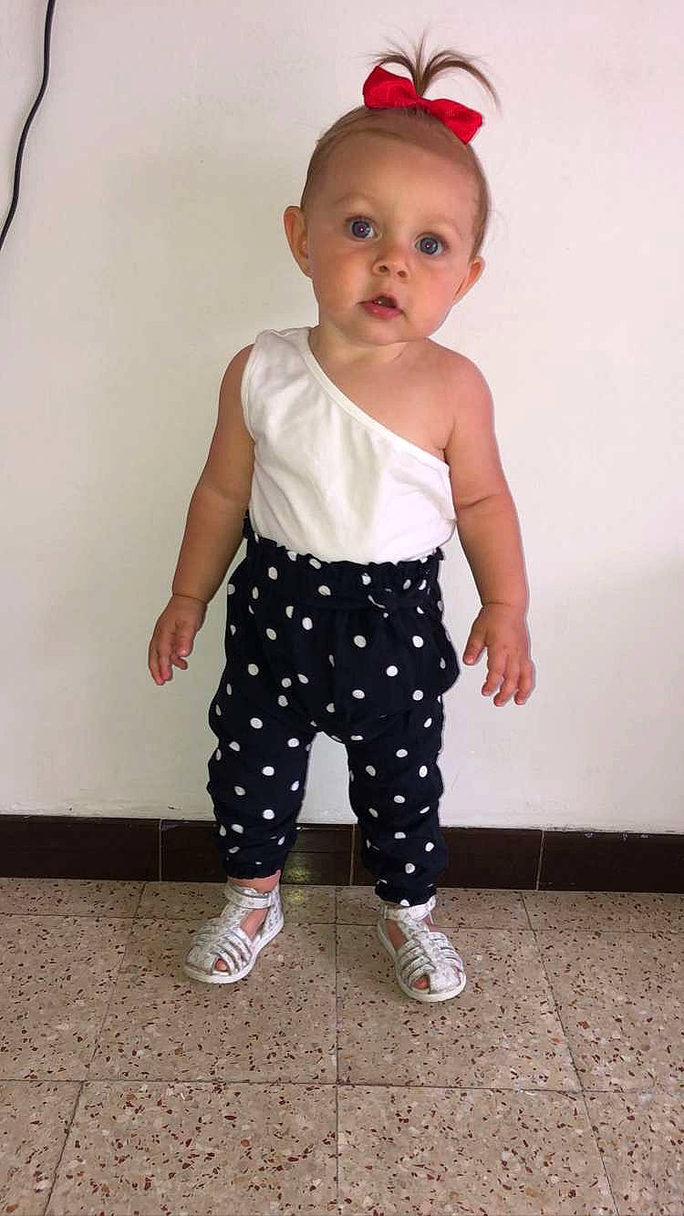 Carmen participe au concours pour gagner de l'argent avec cette photo : baby, baby_products, baby_toddler_clothing, child, clothing, design, headband, headgear, leggings, pattern, person, polka_dot, product, sleeve, sportswear, surprise, t_shirt, toddler, trousers, waist