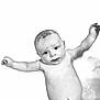 Ronnie is registered to the contest to win money with this photo: baby, infant, child, naked, arms_outstretched, wet_skin, black_and_white, portrait, closeup, cute, young, human, face, head, eyes, mouth, belly_button, skin, expression, newborn