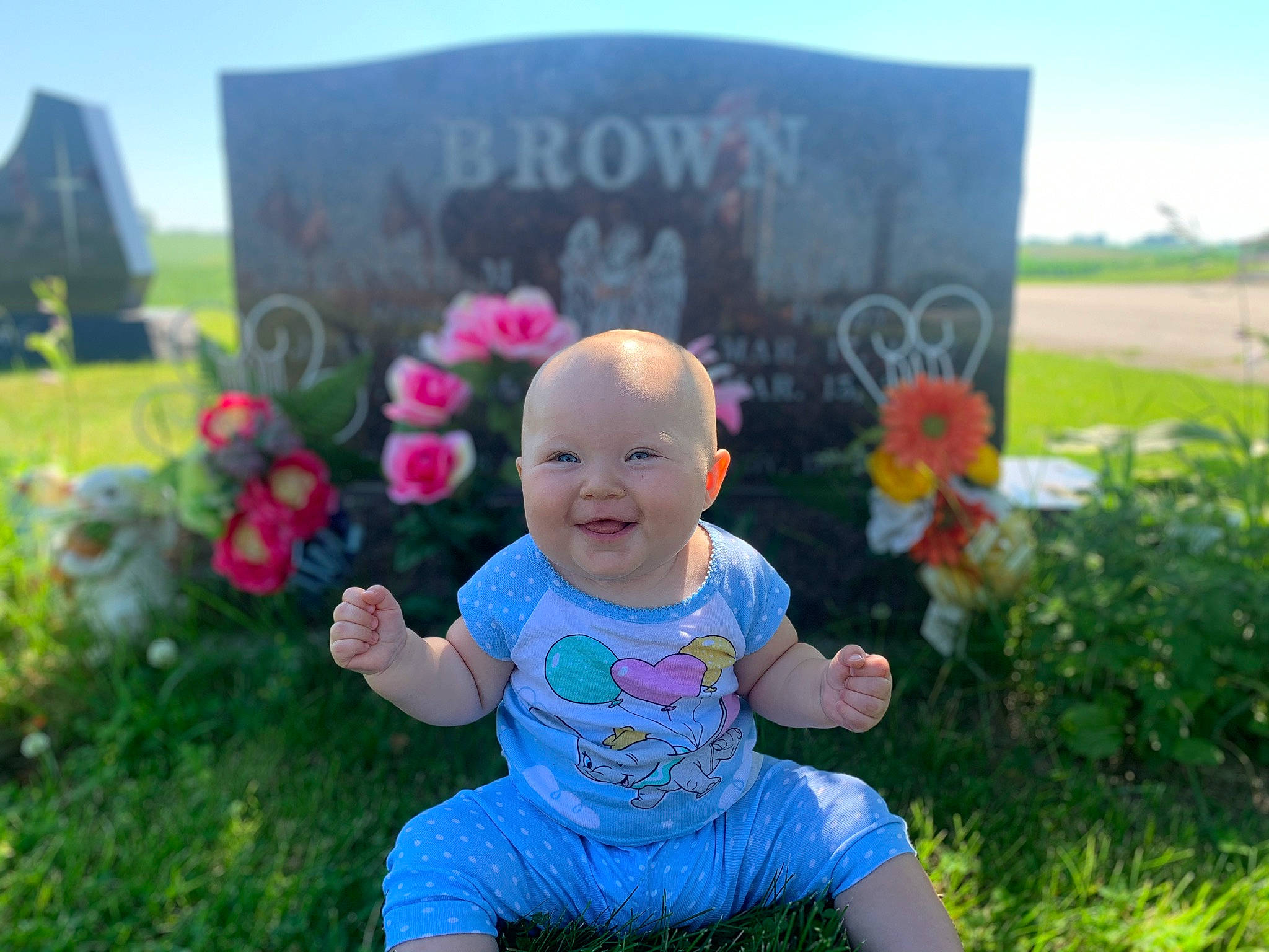 Laney joined the competition — help win amazing prizes! baby, child, flower, fun, grass, happy, joy, leaf, meadow, people, person, photography, pink, plant, sitting, sky, smile, spring, summer, toddler