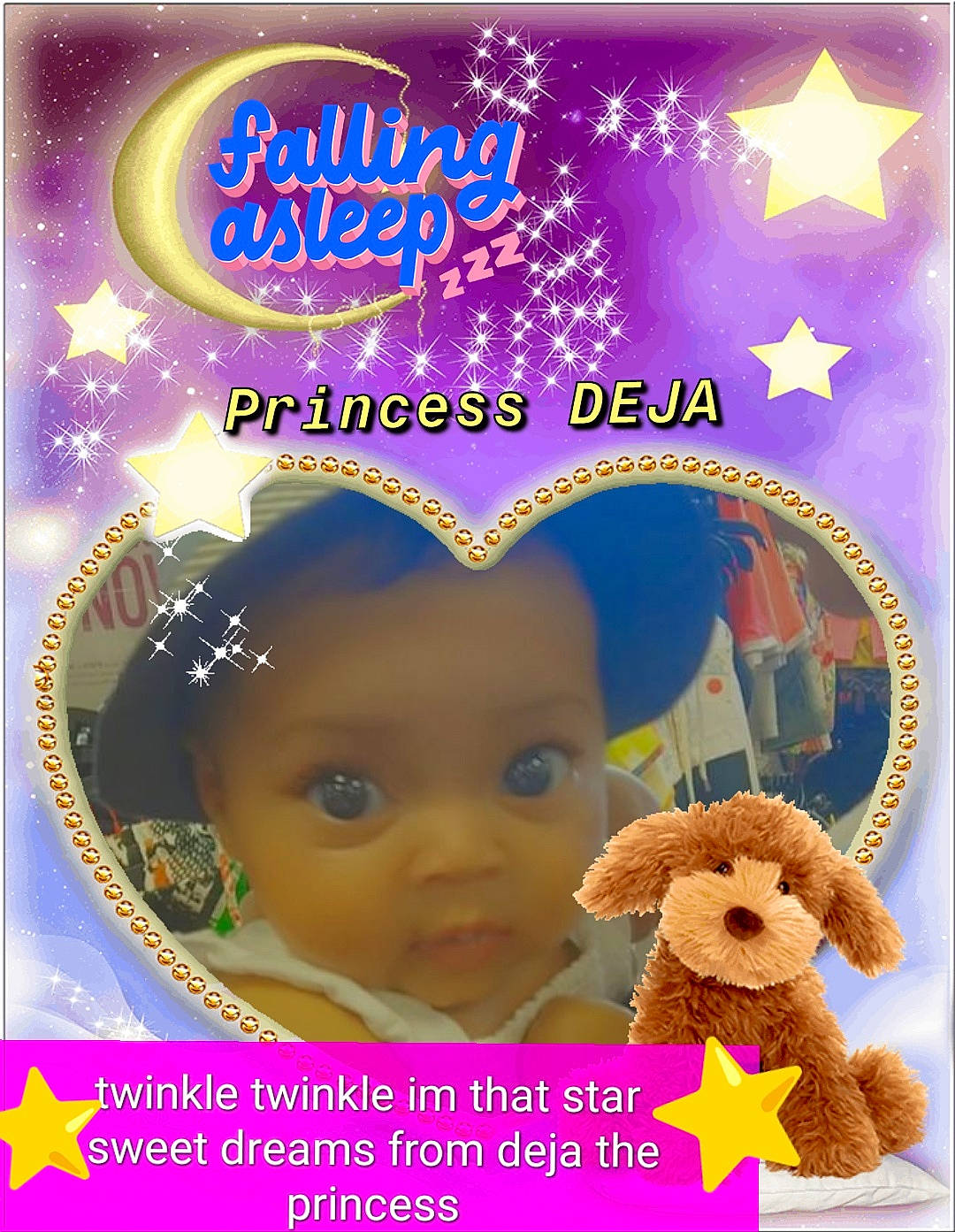 Deja joined the competition — help win amazing prizes! advertising, doll, fictional_character, font, happy, magenta, organism, person, photo_caption, poster, stuffed_toy, teddy_bear, toddler, toy, violet