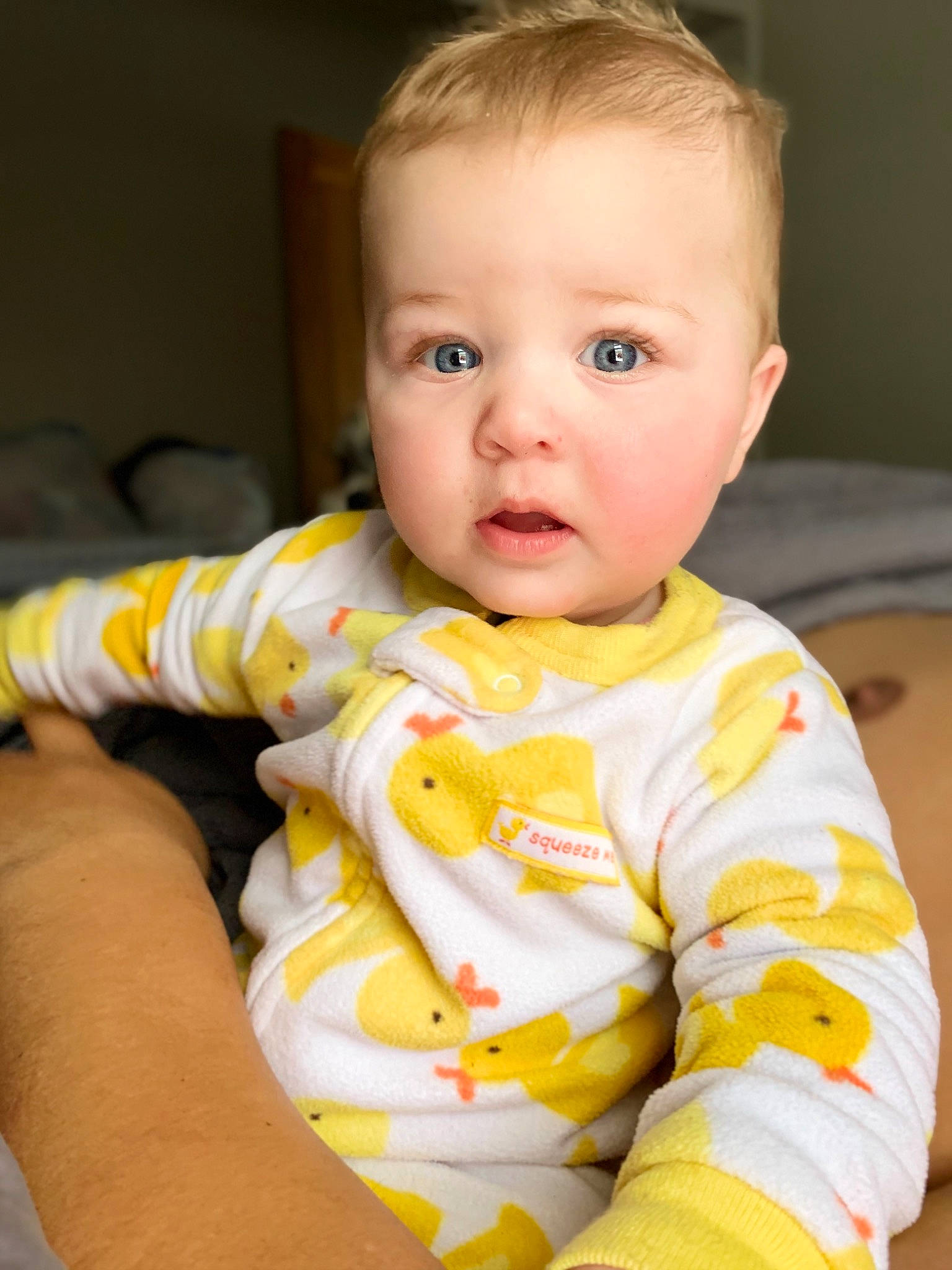 Jacey is registered to the contest to win money with this photo: baby, baby_toddler_clothing, cheek, child, eye, face, iris, lip, nose, person, skin, toddler, yellow