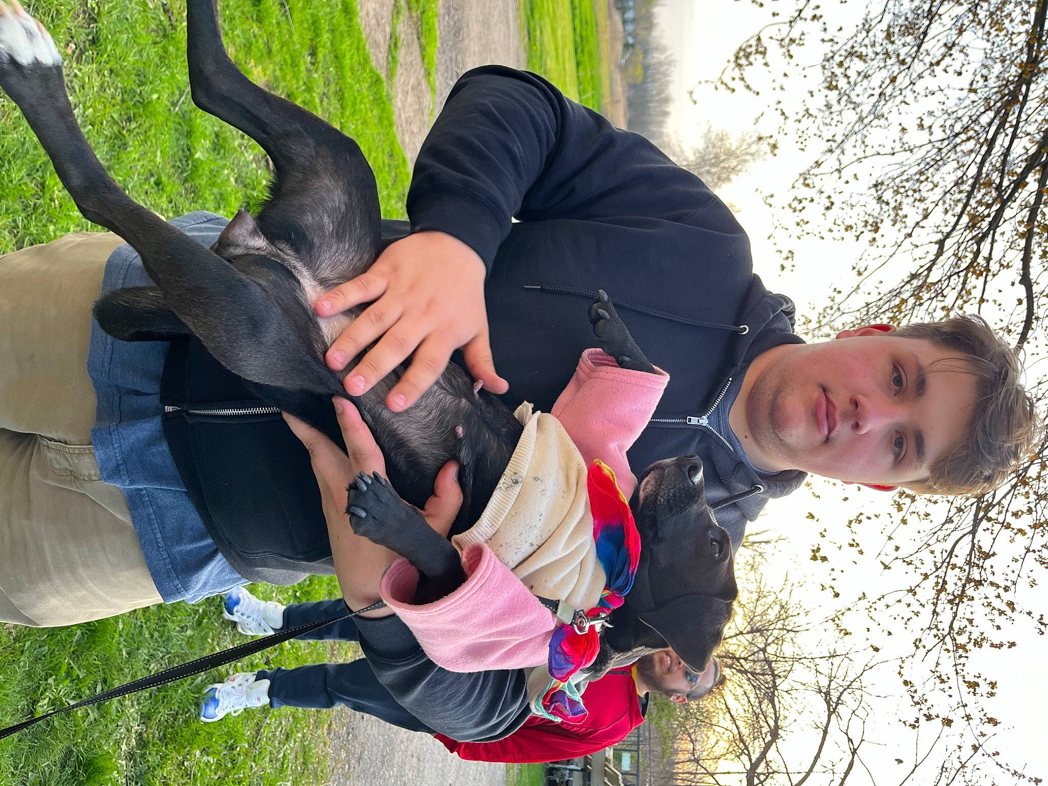 Luzille is registered to the contest to win money with this photo: adventure, child, companion_dog, dog, dog_breed, fun, gesture, grass, happy, leisure, people_in_nature, plant, recreation, sporting_group, tail, tree, vacation, winter