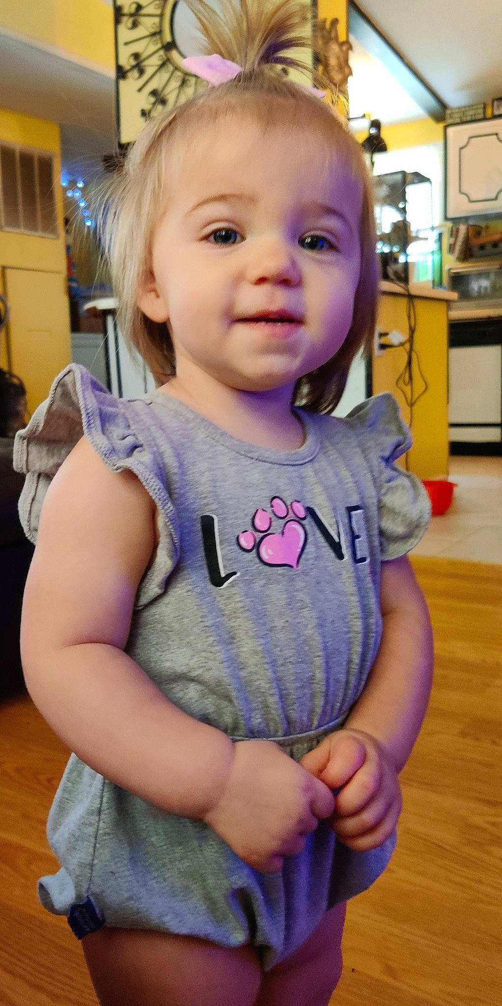 Delilah joined the competition — help win amazing prizes! arm, baby_toddler_clothing, cheek, eye, eyelash, face, facial_expression, hairstyle, happy, iris, joint, lip, nose, person, picture_frame, purple, shoulder, skin, sleeve, smile