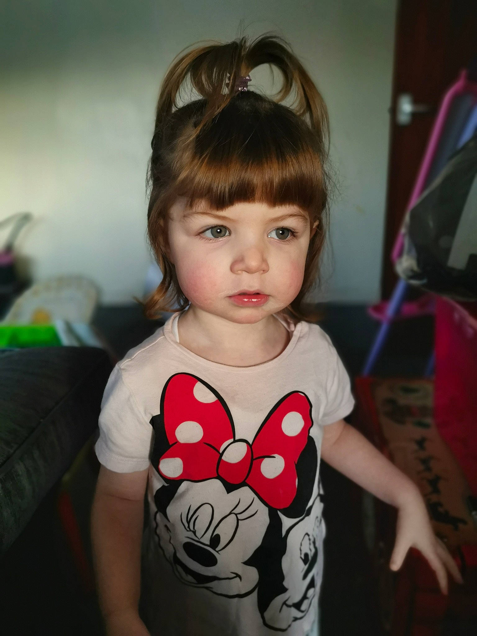 Amarah joined the competition — help win amazing prizes! bangs, brown_hair, cheek, child, cool, daughter, ear, face, forehead, hair, hairstyle, head, neck, person, smile, t_shirt, toddler