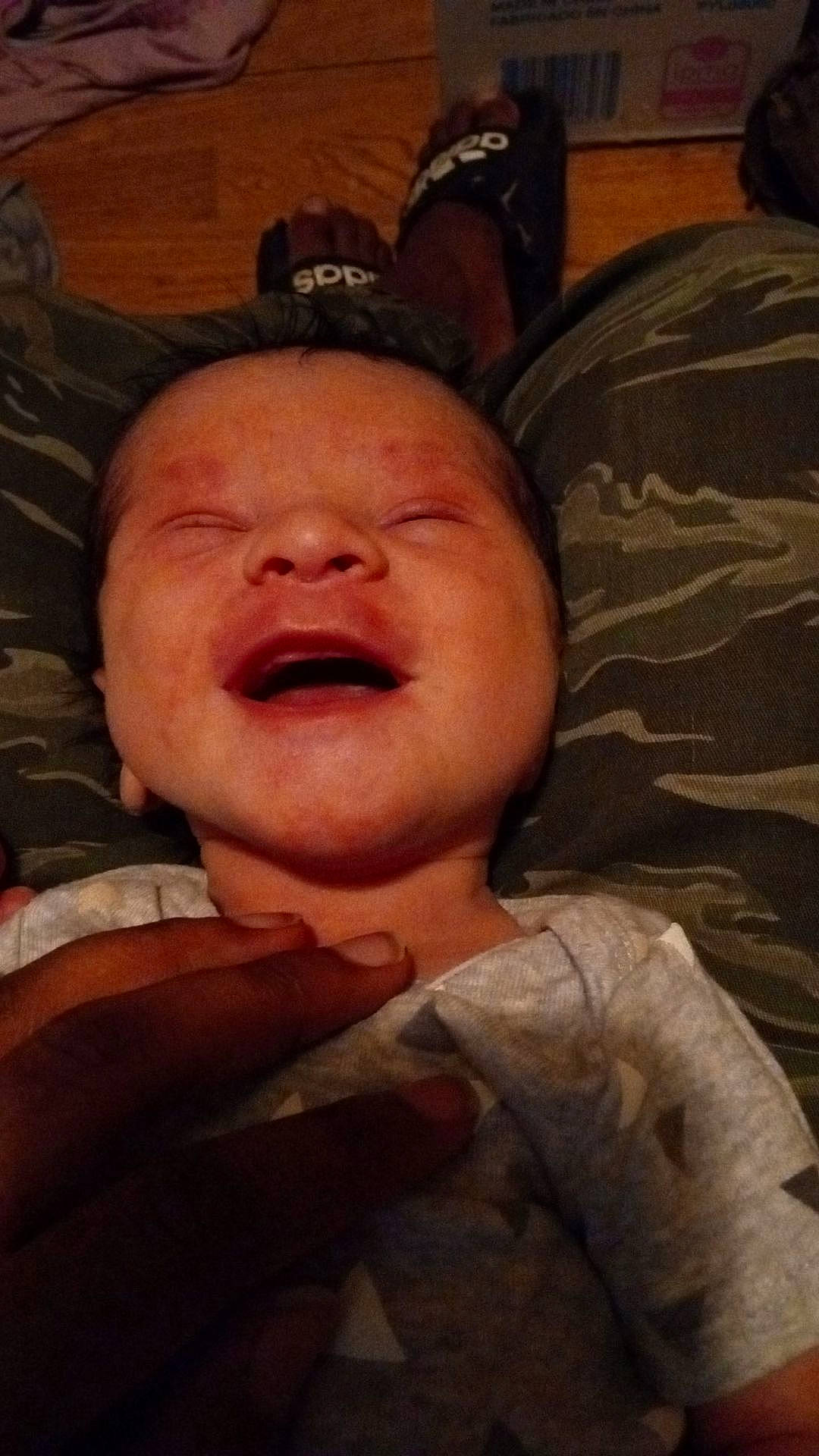 Izaiah joined the competition — help win amazing prizes! baby, cheek, child, chin, comfort, eyebrow, flesh, forehead, fun, gesture, happy, jaw, military_camouflage, mouth, nose, person, skin, smile, thumb, toddler