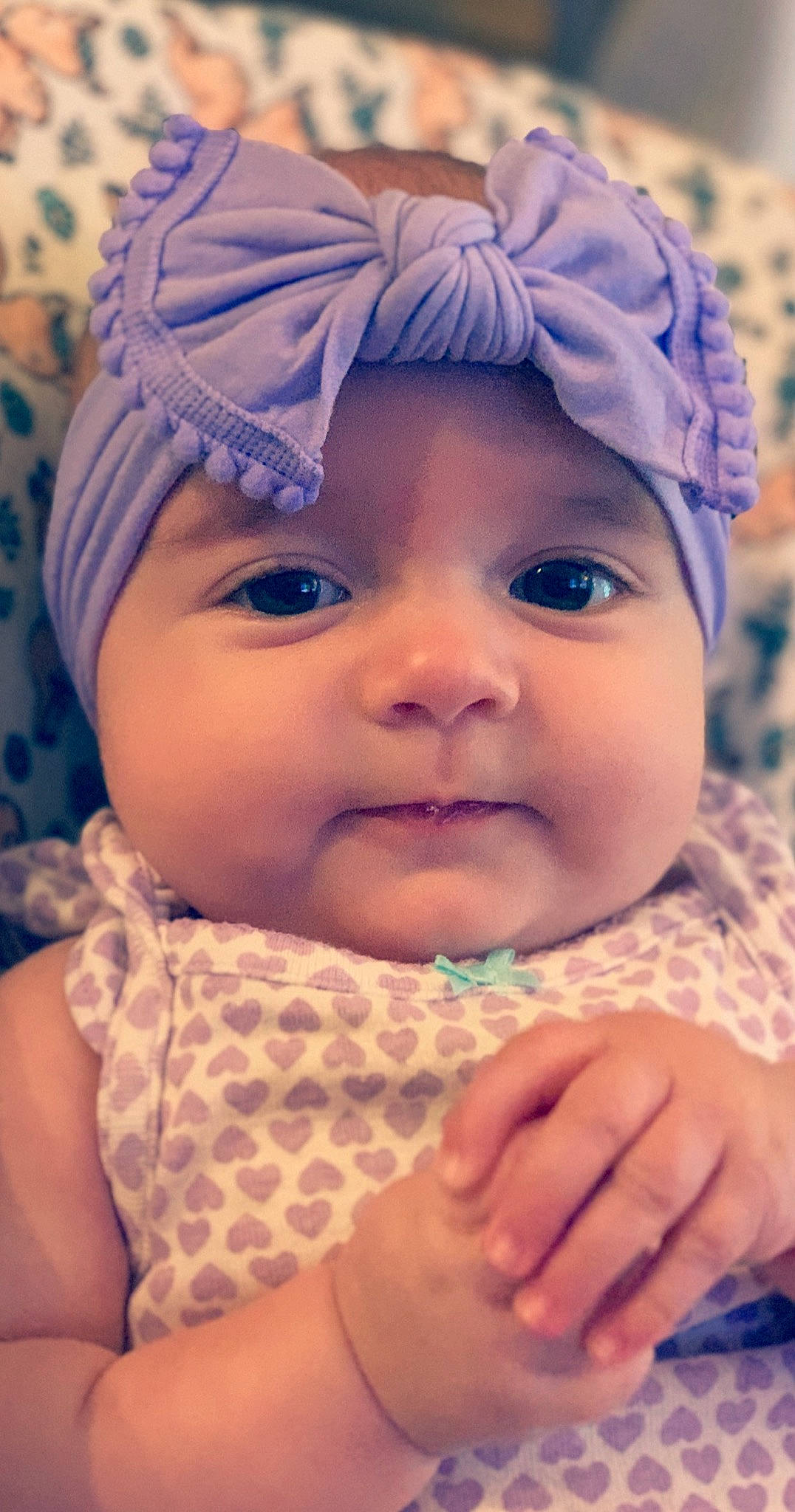 Kenlee is registered to the contest to win money with this photo: baby, bonnet, cheek, child, close_up, eye, face, fashion_accessory, forehead, hair_accessory, head, headgear, headwear, lip, mouth, nose, person, skin, smile, toddler