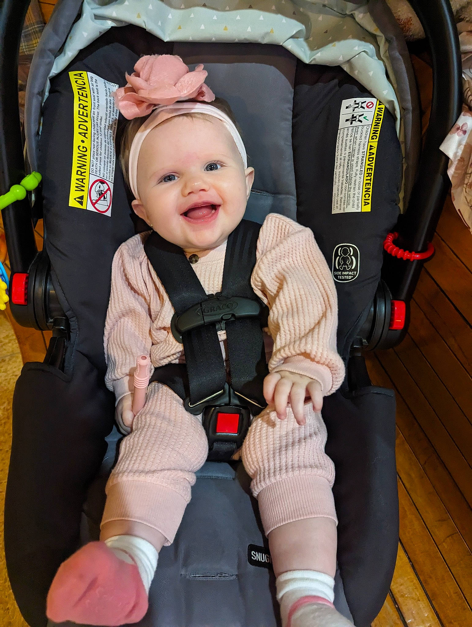 Peyton joined the competition — help win amazing prizes! auto_part, baby, baby_carriage, baby_in_car_seat, baby_products, baby_safety, baby_toddler_clothing, car_seat, child, comfort, fun, happy, joy, lap, person, personal_protective_equipment, seat_belt, sitting, skin, smile