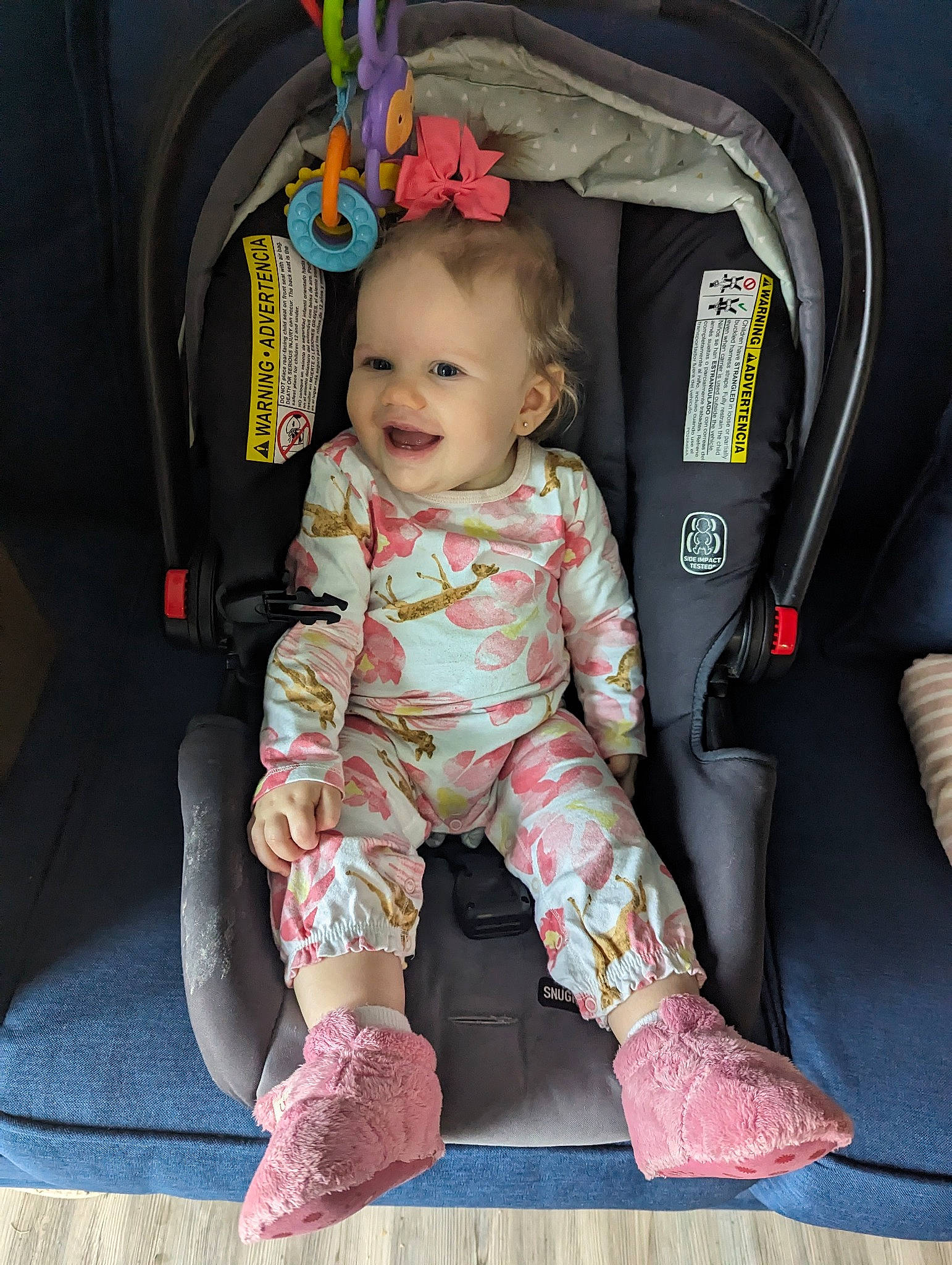 Peyton joined the competition — help win amazing prizes! auto_part, baby, baby_carriage, baby_products, baby_toddler_clothing, car, car_seat, car_seat_cover, chair, comfort, human_body, joy, lap, motor_vehicle, person, pink, product, seat_belt, sleeve, smile