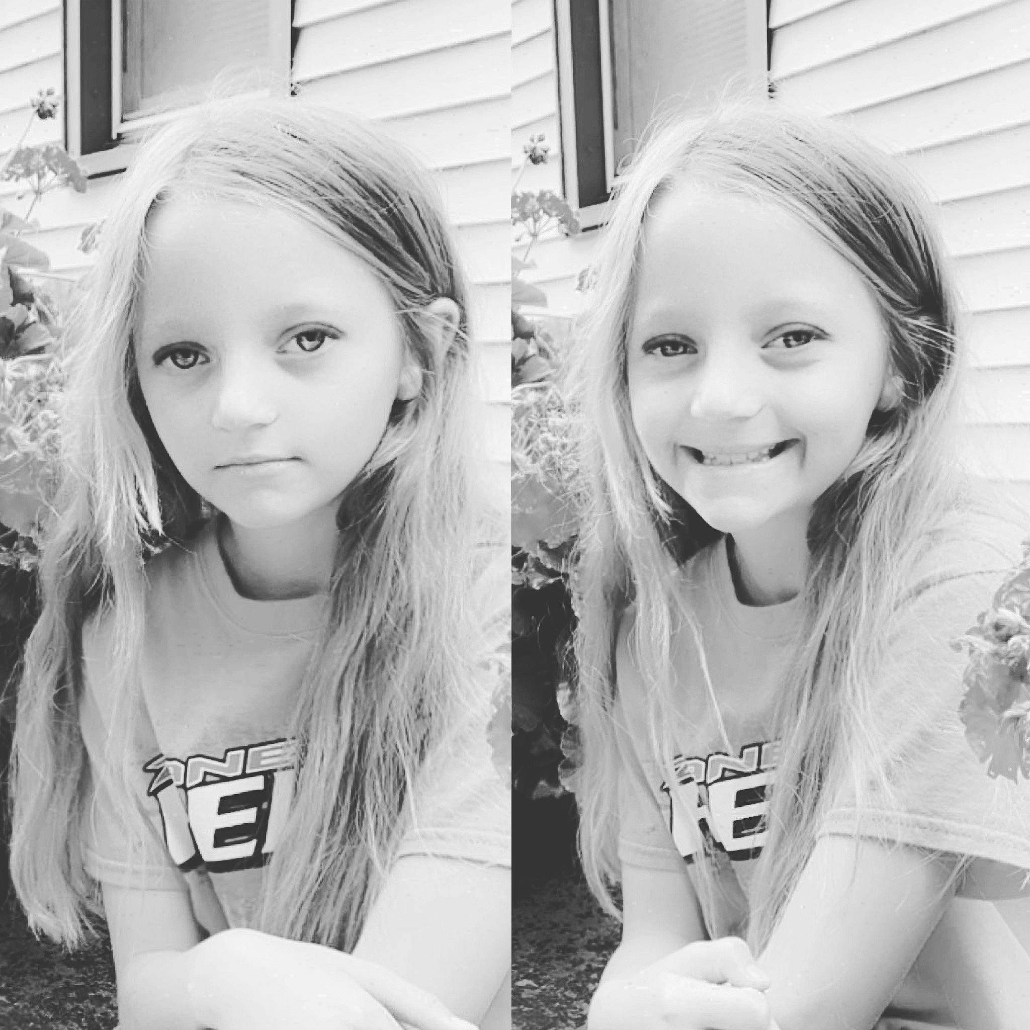 Olivia is registered to the contest to win money with this photo: beauty, black_and_white, blond, child, eye, eyebrow, face, hair, hairstyle, head, joy, lip, nose, people, person, photograph, photography, selfie, skin, smile