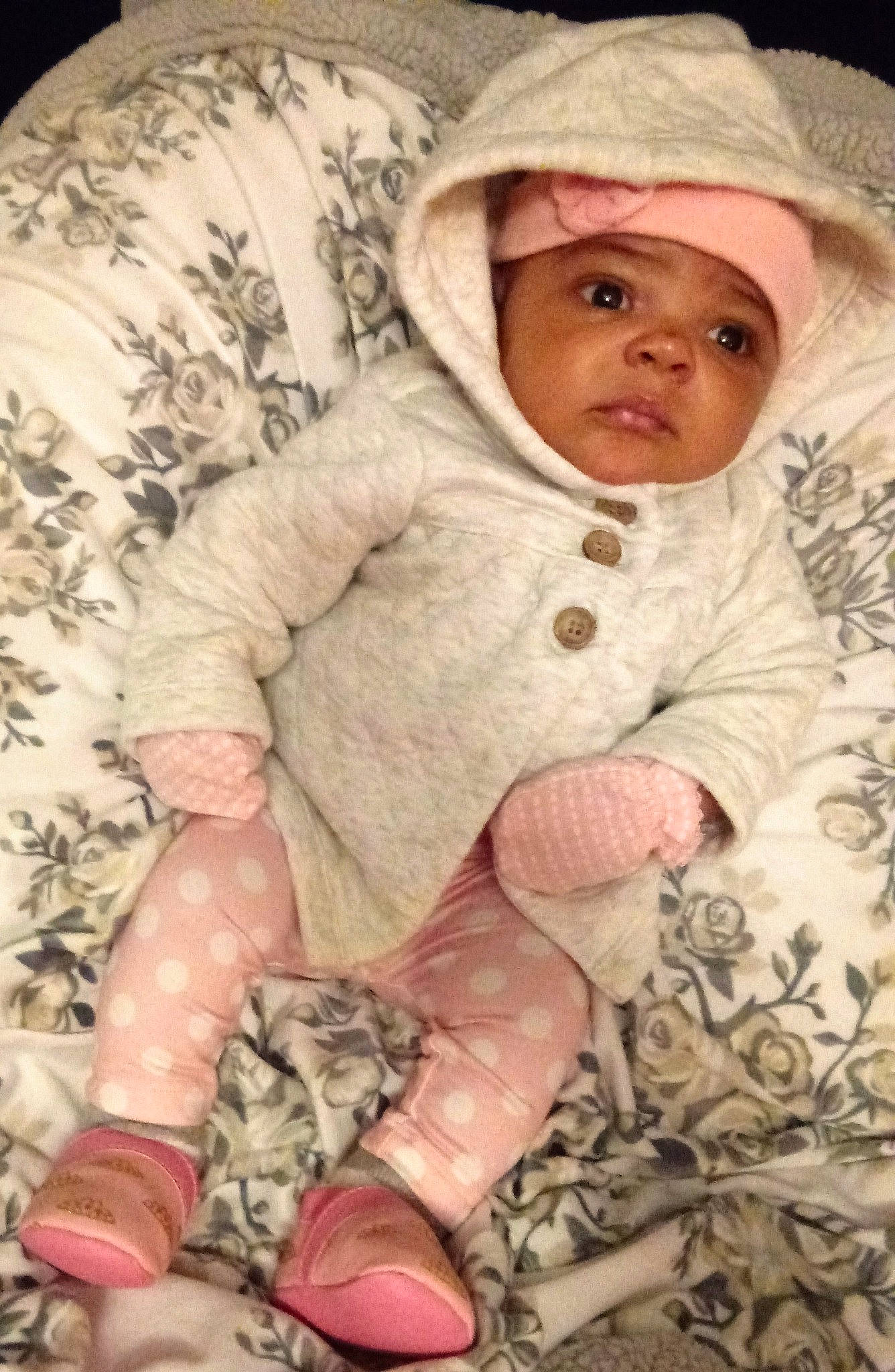 Chasity is registered to the contest to win money with this photo: child, finger, girl, headgear, headwear, infant, person, product, skin, toddler, wool