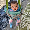 Jocelyn joined the competition — help win amazing prizes! baby, infant, child, baby_jumper, colorful_clothing, tie_dye, outdoor, curious_eyes, face, sitting, playtime, swing, concrete, rug, patterned_rug, footwear, cute, young_child, sunlight, daytime