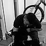 Jenco a rejoint le concours — aidez-le/la à gagner de superbes lots ! affection, animal, bicycle, black_and_white, casual, cute, dog, floor, flooring, furniture, home, human, indoor, interaction, legs, man, person, pet, playful, smile
