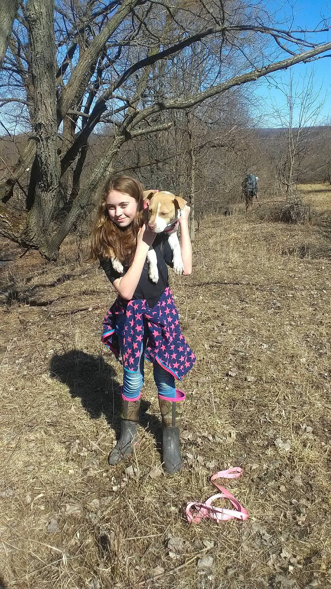 Ellexis is registered to the contest to win money with this photo: dress, fawn, fun, grass, joy, leggings, person, photography, plant, smile, soil, spring, tree, winter