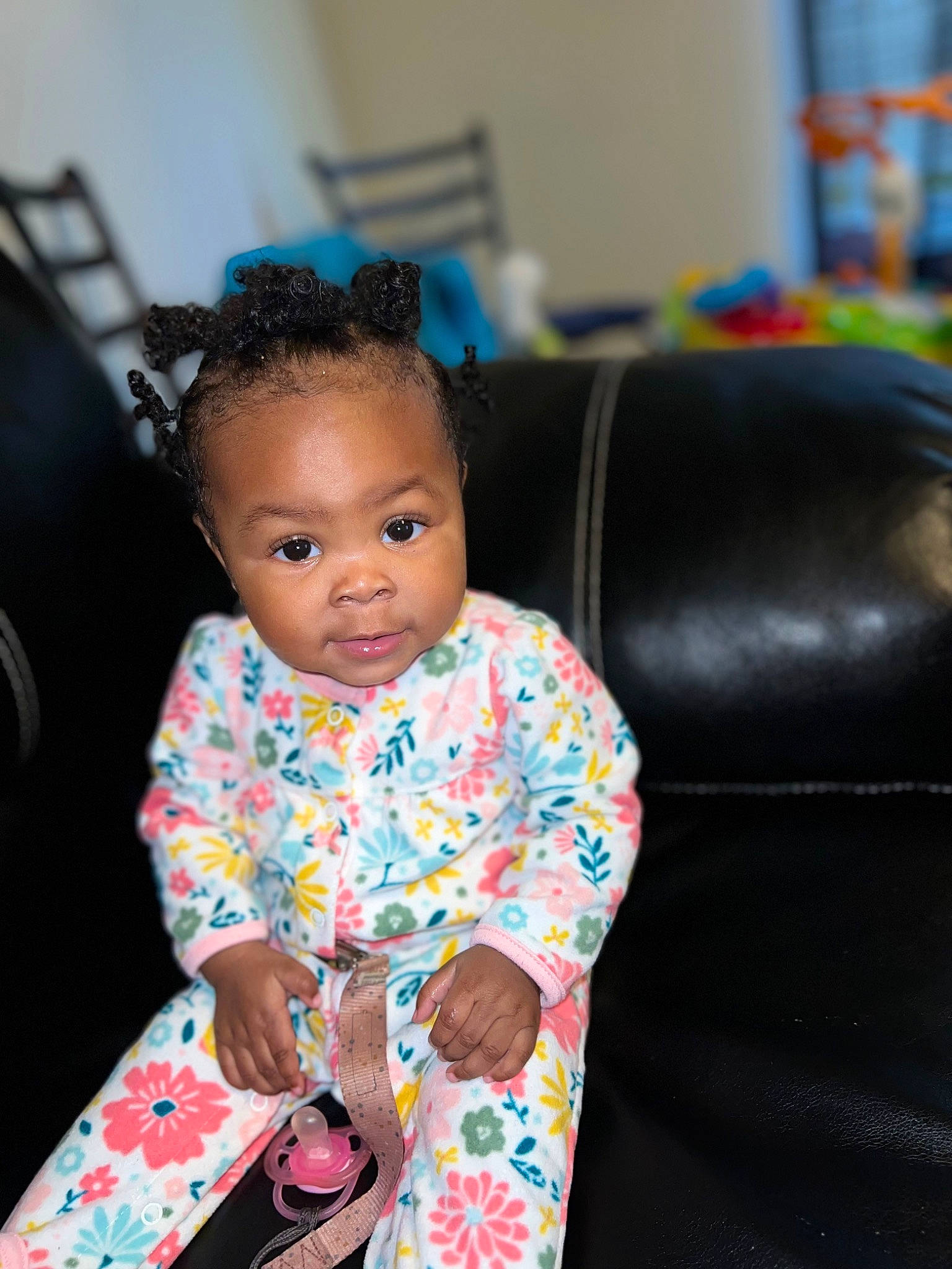 Desiree joined the competition — help win amazing prizes! audio_equipment, baby, baby_products, baby_toddler_clothing, child, comfort, couch, flooring, fun, happy, linens, magenta, pajamas, pattern, person, play, purple, room, sitting, sleeve