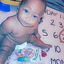 Zaedyn is registered to the contest to win money with this photo: baby, child, diaper, blue_eyes, milestone_blanket, numbers, toy, octopus_toy, sitting, skin, cute, infant, indoors, playtime, childhood, smiling, person, floor, blanket, month_marker