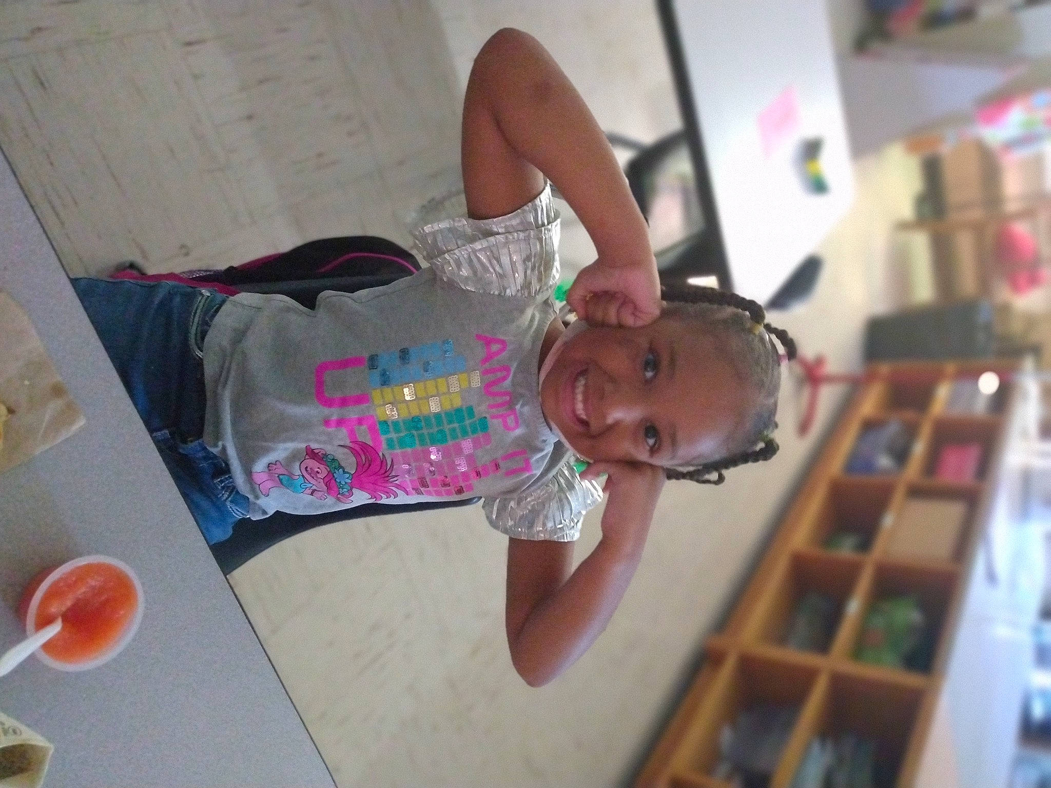 Kamari'Ya joined the competition — help win amazing prizes! baby, baby_toddler_clothing, child, finger, floor, flooring, fun, happy, hardwood, house, joy, party, person, play, room, shelf, smile, sunglasses, t_shirt, thigh