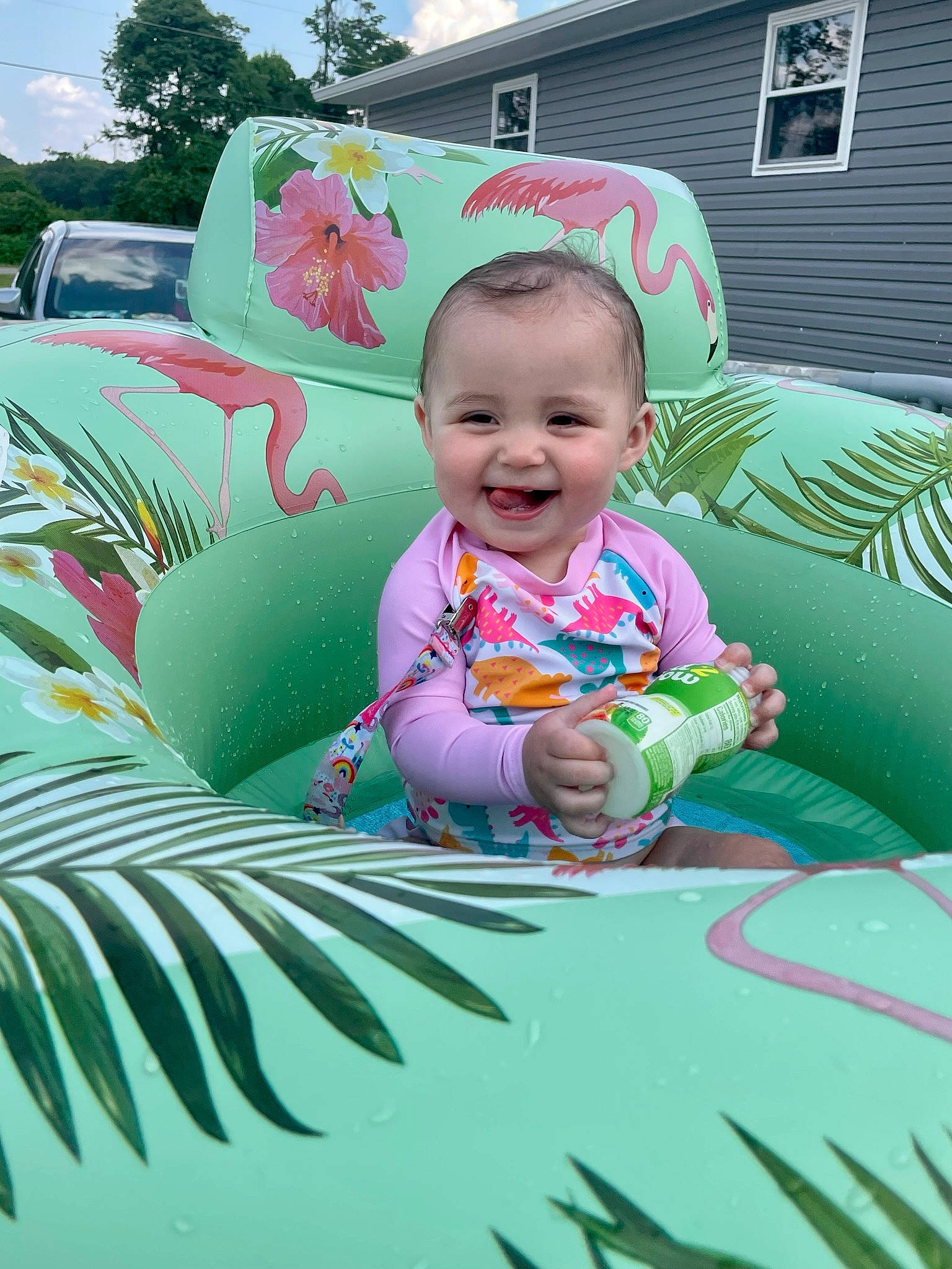 Evie joined the competition — help win amazing prizes! baby, baby_toddler_clothing, child, event, fun, grass, green, happy, joy, leisure, magenta, person, pink, plant, recreation, sky, smile, t_shirt, toddler, tree