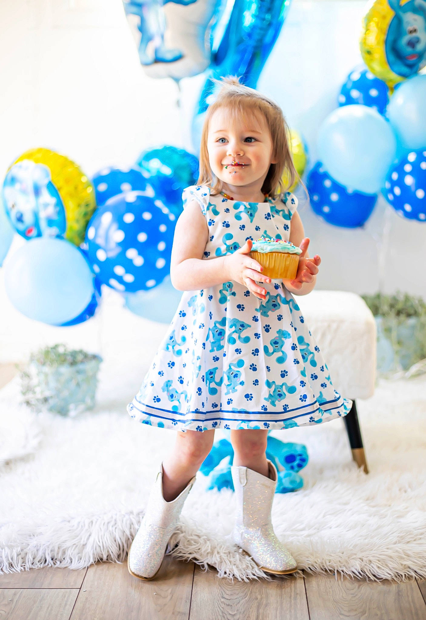 Athena joined the competition — help win amazing prizes! aqua, azure, baby_toddler_clothing, balloon, blue, child, dress, electric_blue, facial_expression, fashion, flash_photography, fun, happy, joy, one_piece_garment, party_supply, people, person, pink, smile