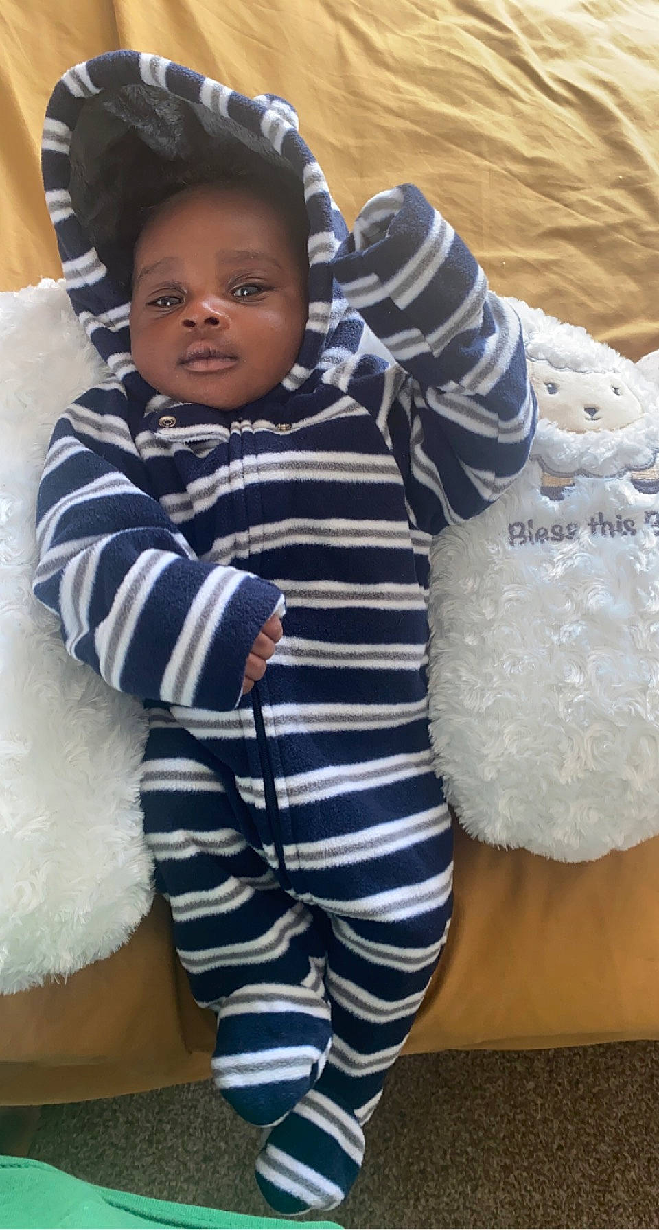 Jesiah joined the competition — help win amazing prizes! baby, baby_products, baby_toddler_clothing, child, cool, fun, fur, gesture, happy, headgear, pattern, person, play, shoulder, sitting, skin, sleeve, smile, t_shirt, textile