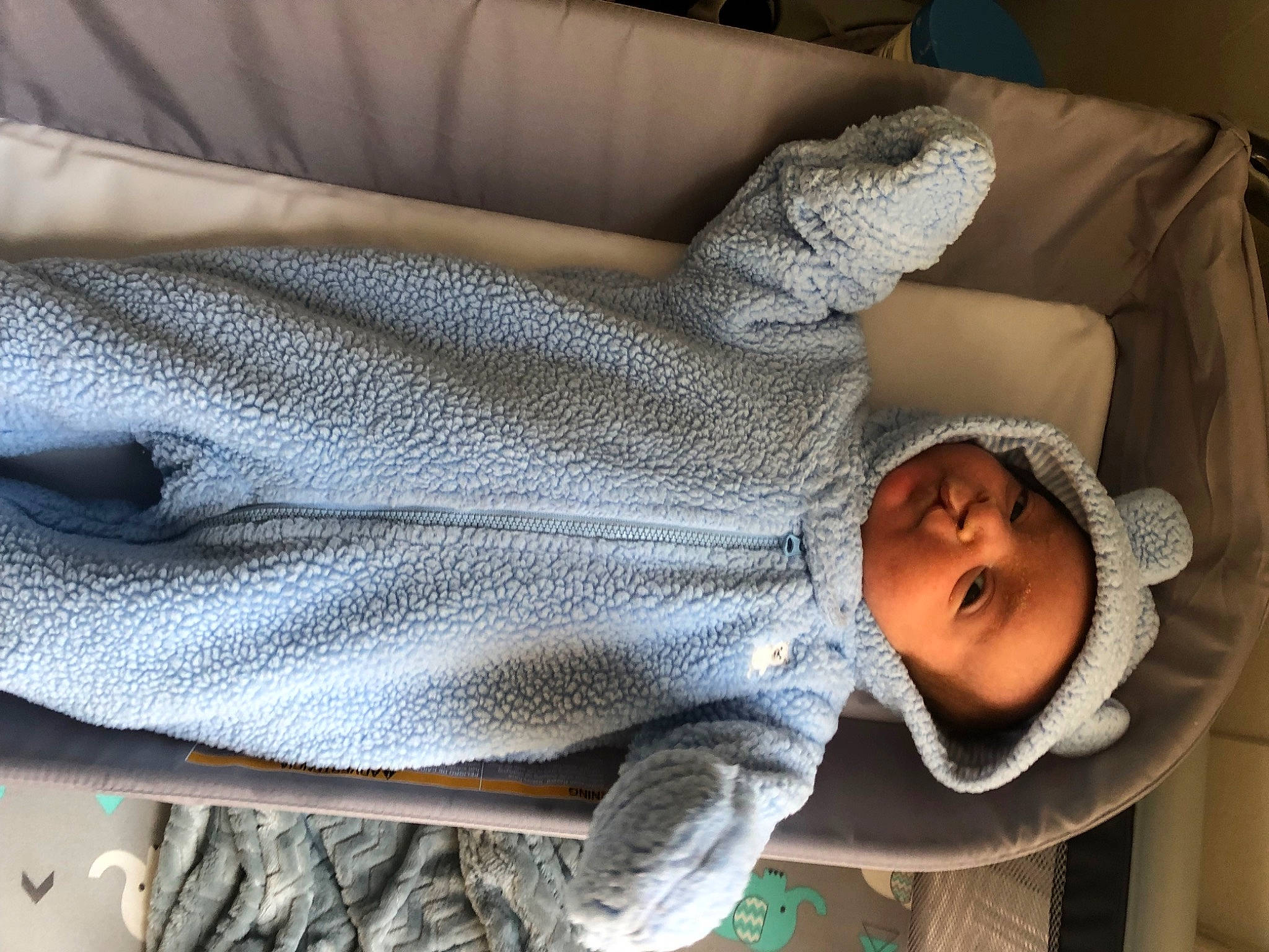 Phillip joined the competition — help win amazing prizes! baby, baby_products, baby_safety, baby_sleeping, baby_toddler_clothing, child, comfort, eye, grey, hat, headgear, knit_cap, linens, person, room, sleeve, textile, toddler, wood, wool