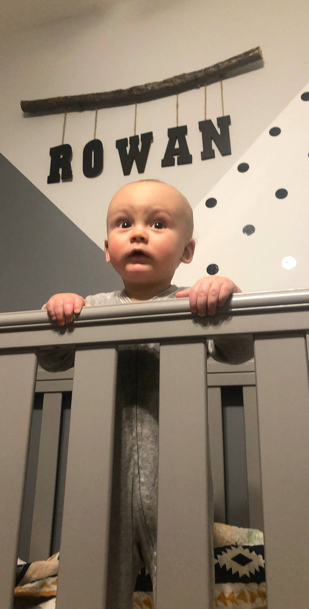 Rowan is registered to the contest to win money with this photo: baby, child, head, person, room, surprise, toddler