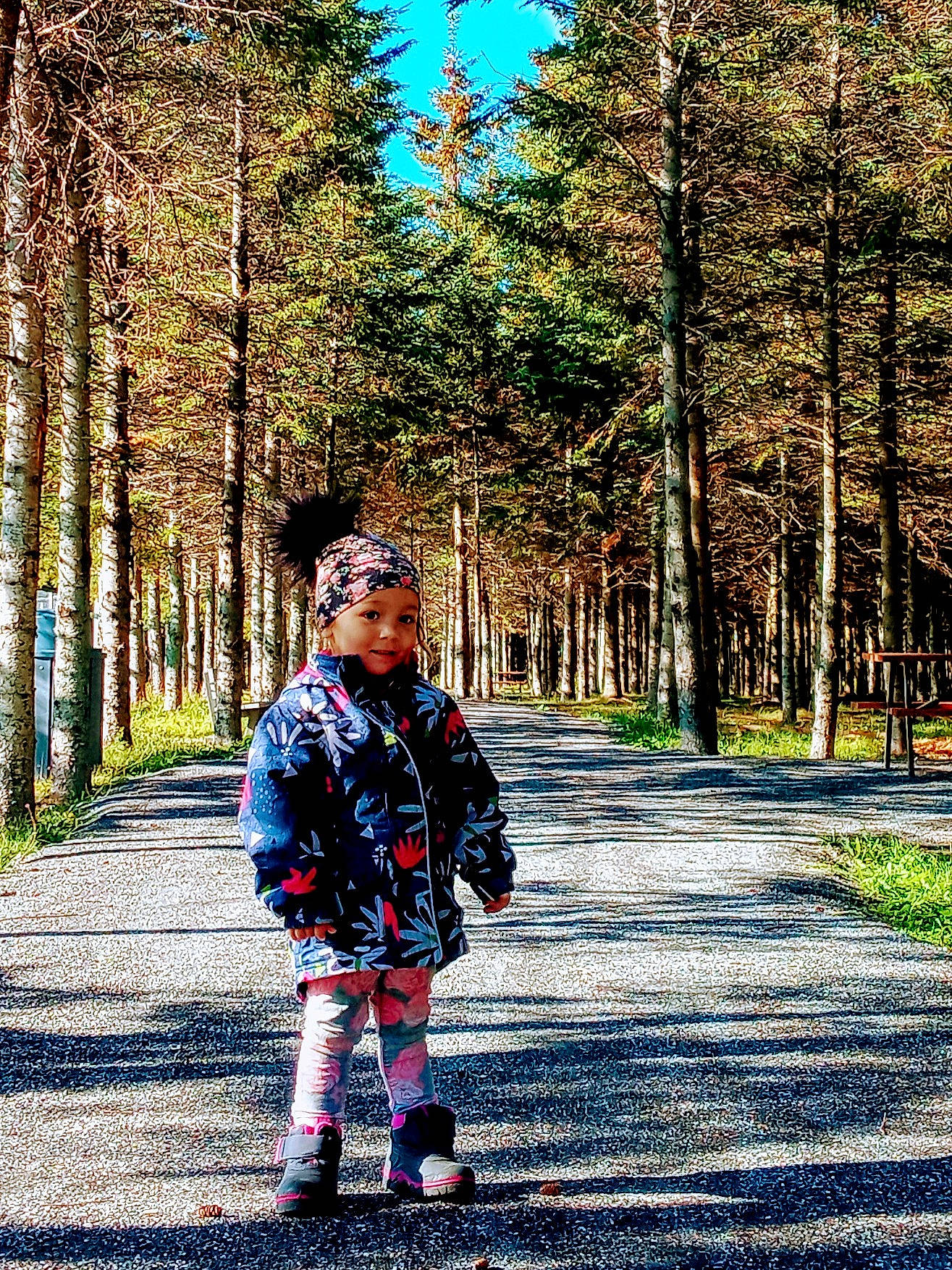 Élya a rejoint le concours — aidez-le/la à gagner de superbes lots ! asphalt, branch, deciduous, electric_blue, forest, grass, happy, headwear, jacket, leaf, leisure, natural_landscape, people_in_nature, person, plant, recreation, sunlight, tints_and_shades, tree, trunk