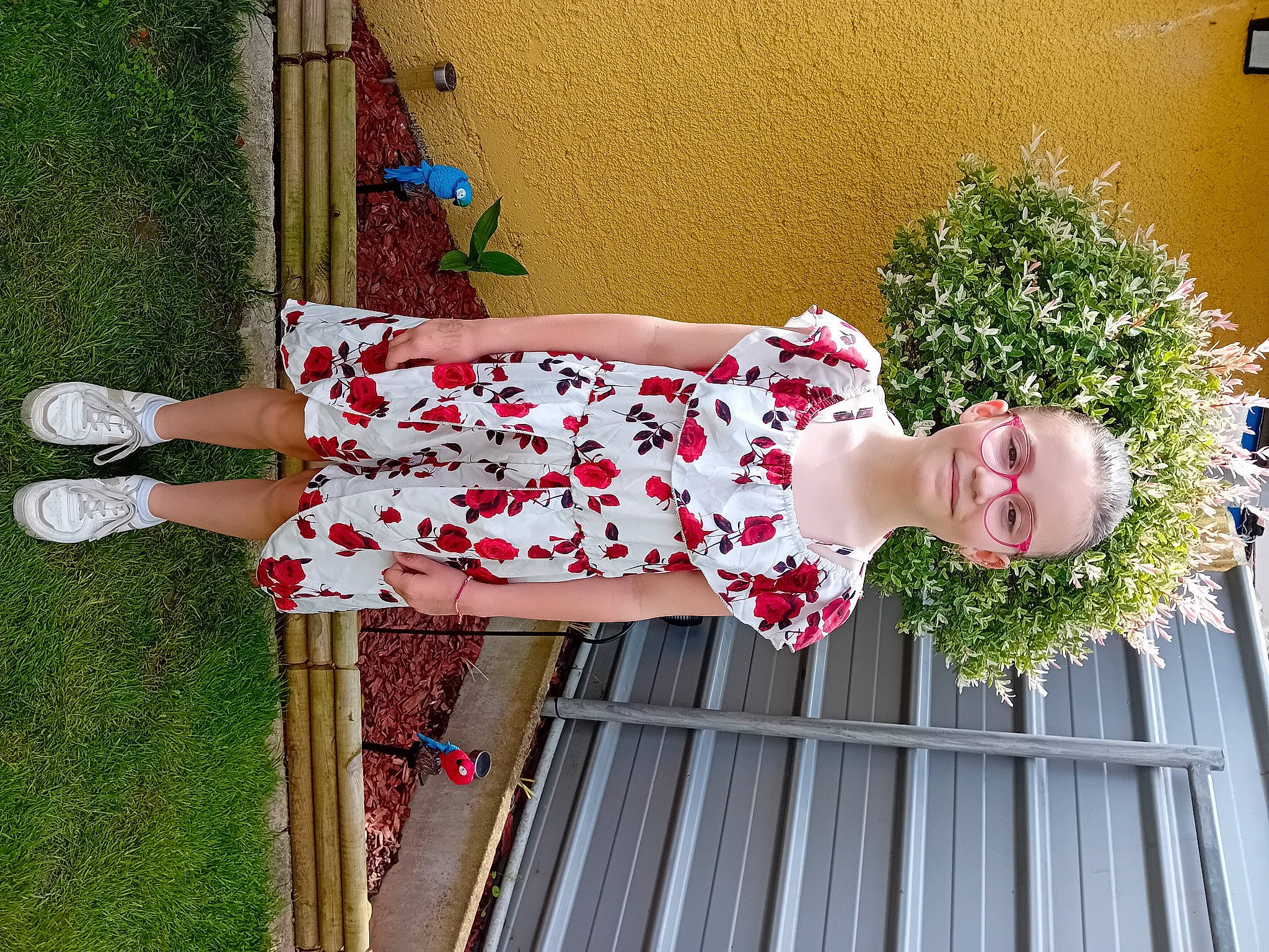 Milana participe au concours pour gagner de l'argent avec cette photo : cocktail_dress, day_dress, dress, fashion_design, floral_design, flower, flower_arranging, grass, happy, human_leg, joy, magenta, pattern, person, pink, plant, red, rose, sandal, thigh