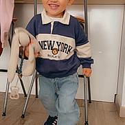 Lyano participe au concours pour gagner de l'argent avec cette photo : backpack, candid, cap, chair, child, happy, indoor, jeans, new_york_text, pacifier, plush_bunny, portrait, smiling, sneakers, stool, sweatshirt, toy, walking, window_blinds, wooden_floor