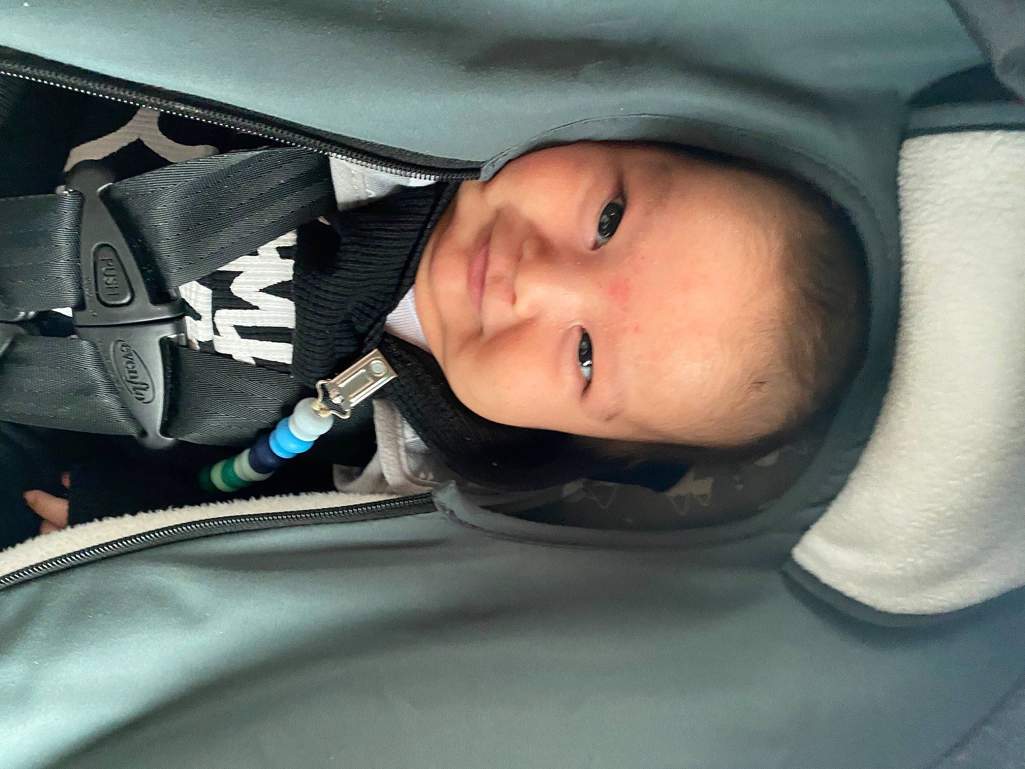 Grayson joined the competition — help win amazing prizes! baby, baby_carriage, baby_products, car_seat, cheek, comfort, cool, eye, eyebrow, eyelash, face, flash_photography, head, headgear, iris, lip, nose, person, sleeve, smile