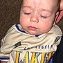 Arlus joined the competition — help win amazing prizes! baby, sleeping, child, jersey, los_angeles_lakers, clothing, face, hand, closed_eyes, infant, resting, casual, indoor, portrait, skin, head, young_child, toddler, comfort, peaceful