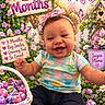 Samiyah joined the competition — help win amazing prizes! baby, infant, child, smiling, portrait, garden, flowers, butterflies, headband, bow, colorful_clothing, sitting, basket, decorated_eggs, pastel, outdoor, birthday, nine_months, fence, birdhouse