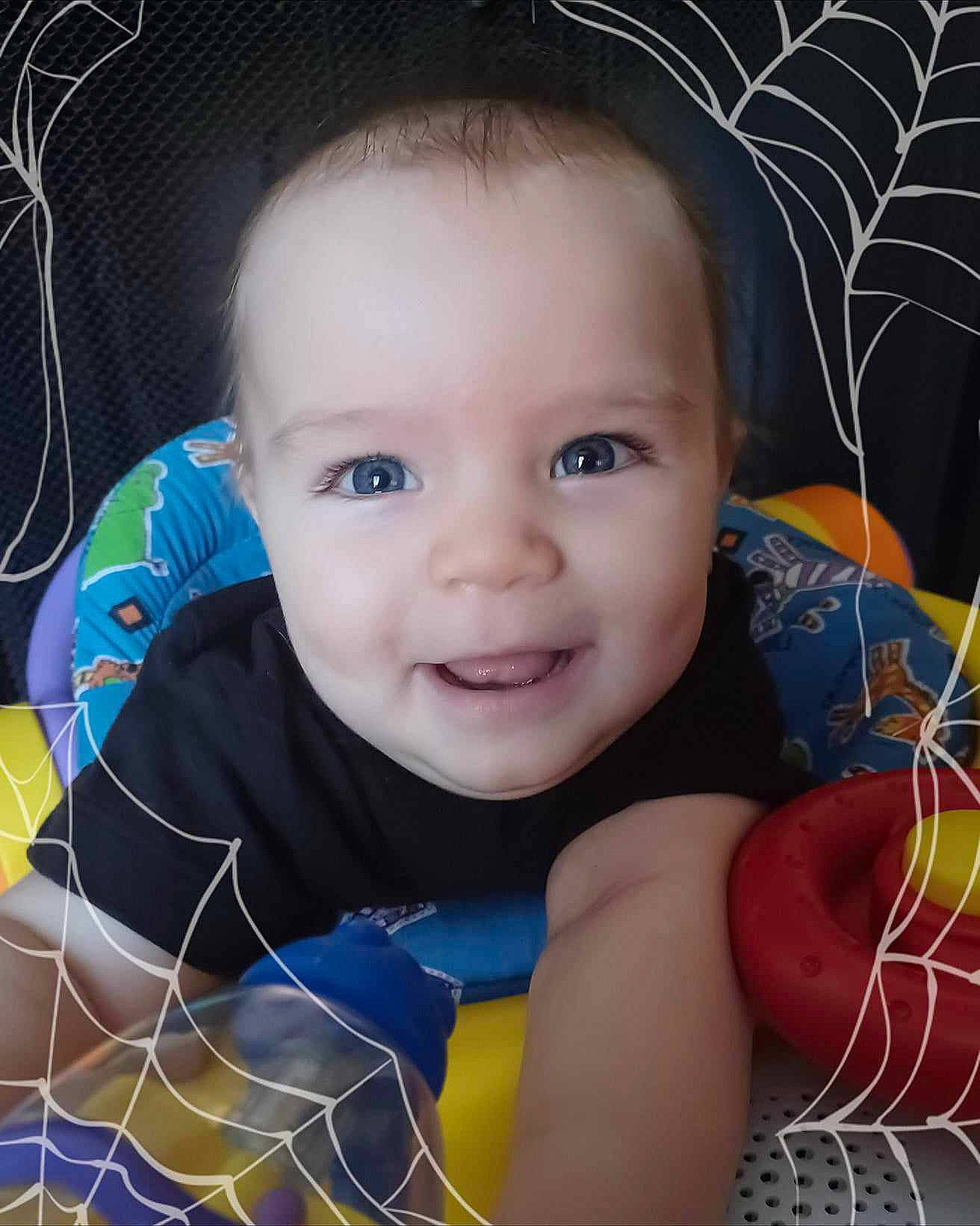 Jacob is registered to the contest to win money with this photo: baby, baby_toddler_clothing, cheek, child, chin, cool, electric_blue, eye, eyebrow, flash_photography, fun, hairstyle, happy, iris, mouth, nose, pattern, person, skin, smile