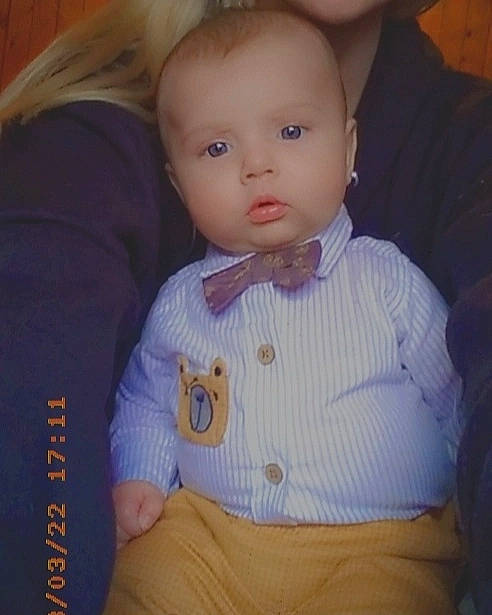 Cashton joined the competition — help win amazing prizes! arm, baby, baby_toddler_clothing, cheek, child, collar, dress, dress_shirt, ear, eyebrow, eyelash, forehead, gesture, iris, lip, neck, nose, person, skin, sleeve