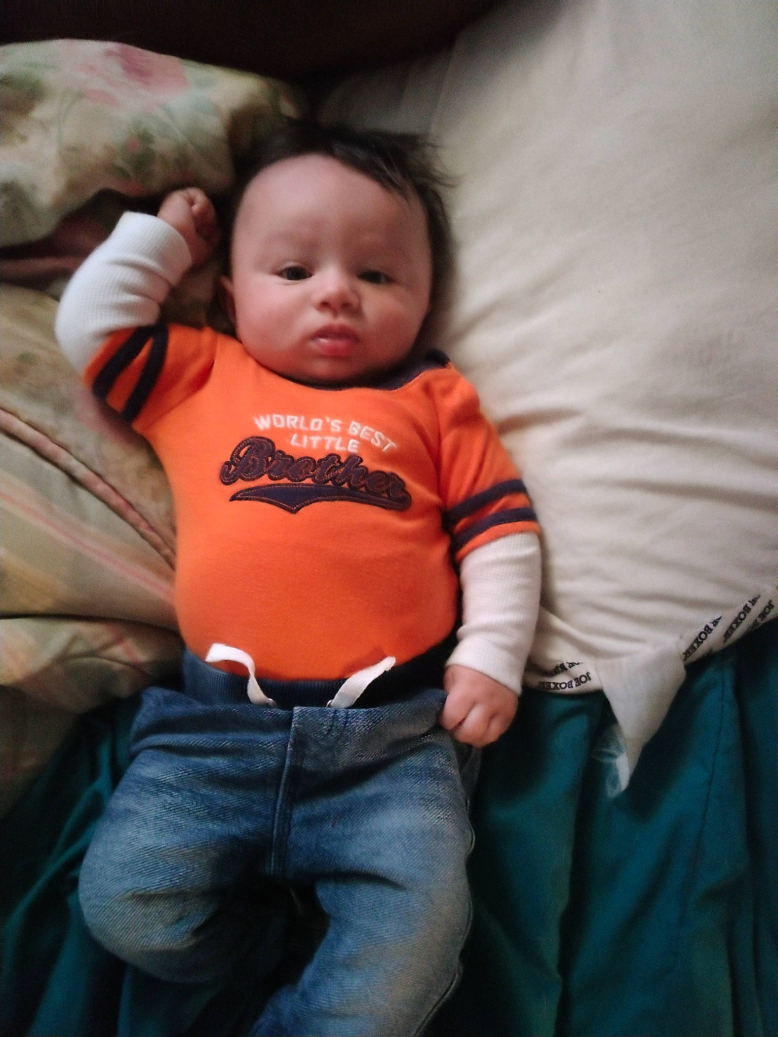 Jordan joined the competition — help win amazing prizes! baby_toddler_clothing, cheek, clothing, comfort, eye, finger, flash_photography, gesture, hand, happy, iris, jeans, lip, mouth, nose, person, skin, sleeve, standing, stomach