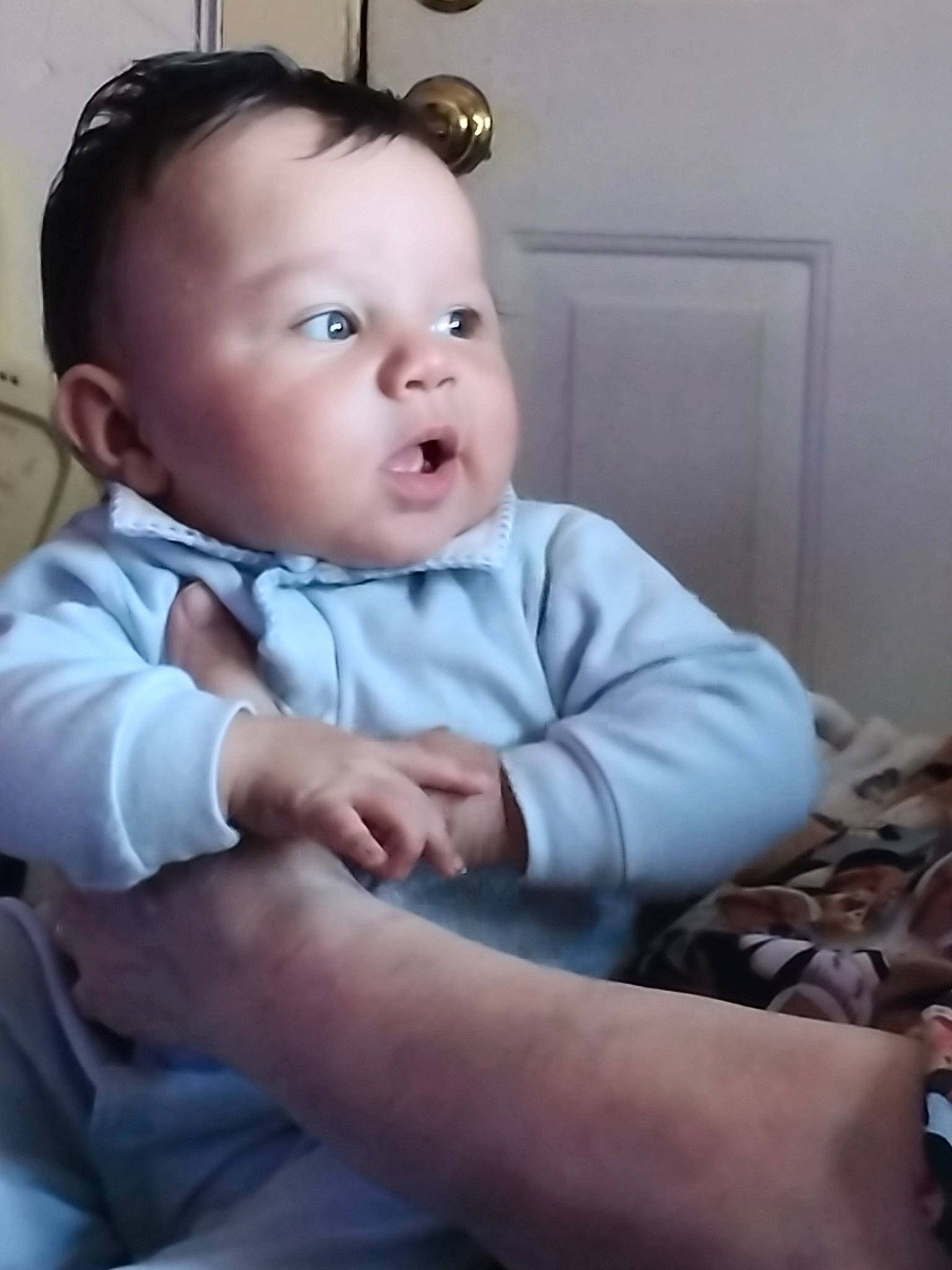 Jordan is registered to the contest to win money with this photo: baby, baby_toddler_clothing, cheek, child, comfort, elbow, eyelash, finger, flash_photography, fun, happy, human_leg, lip, person, room, sitting, skin, sleeve, thumb, toddler