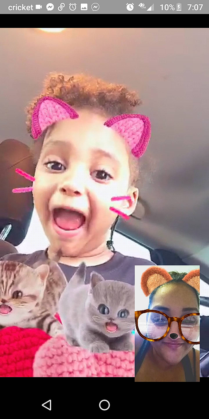 Dakyra is registered to the contest to win money with this photo: cat, child, ear, facial_expression, felidae, forehead, head, headwear, kitten, laugh, nose, person, photo_caption, photography, photomontage, pink, selfie, small_to_medium_sized_cats, smile, toddler