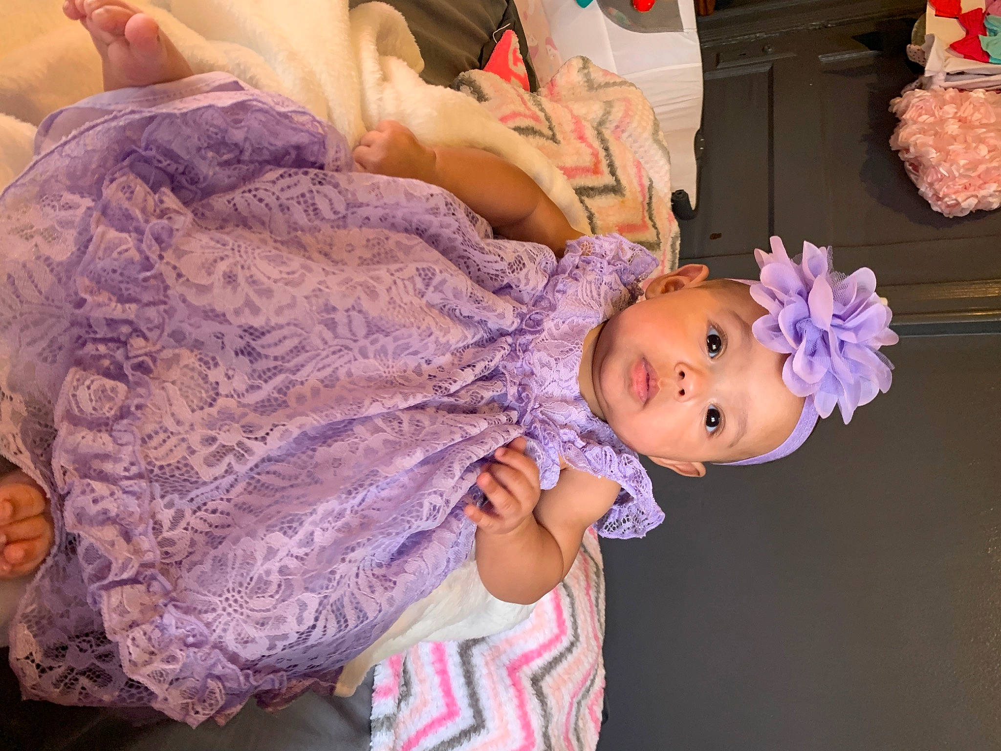 Kaliyah joined the competition — help win amazing prizes! baby, baby_toddler_clothing, cheek, child, costume, event, fashion_accessory, fun, happy, hat, headgear, headpiece, headwear, magenta, person, pink, purple, room, textile, toddler