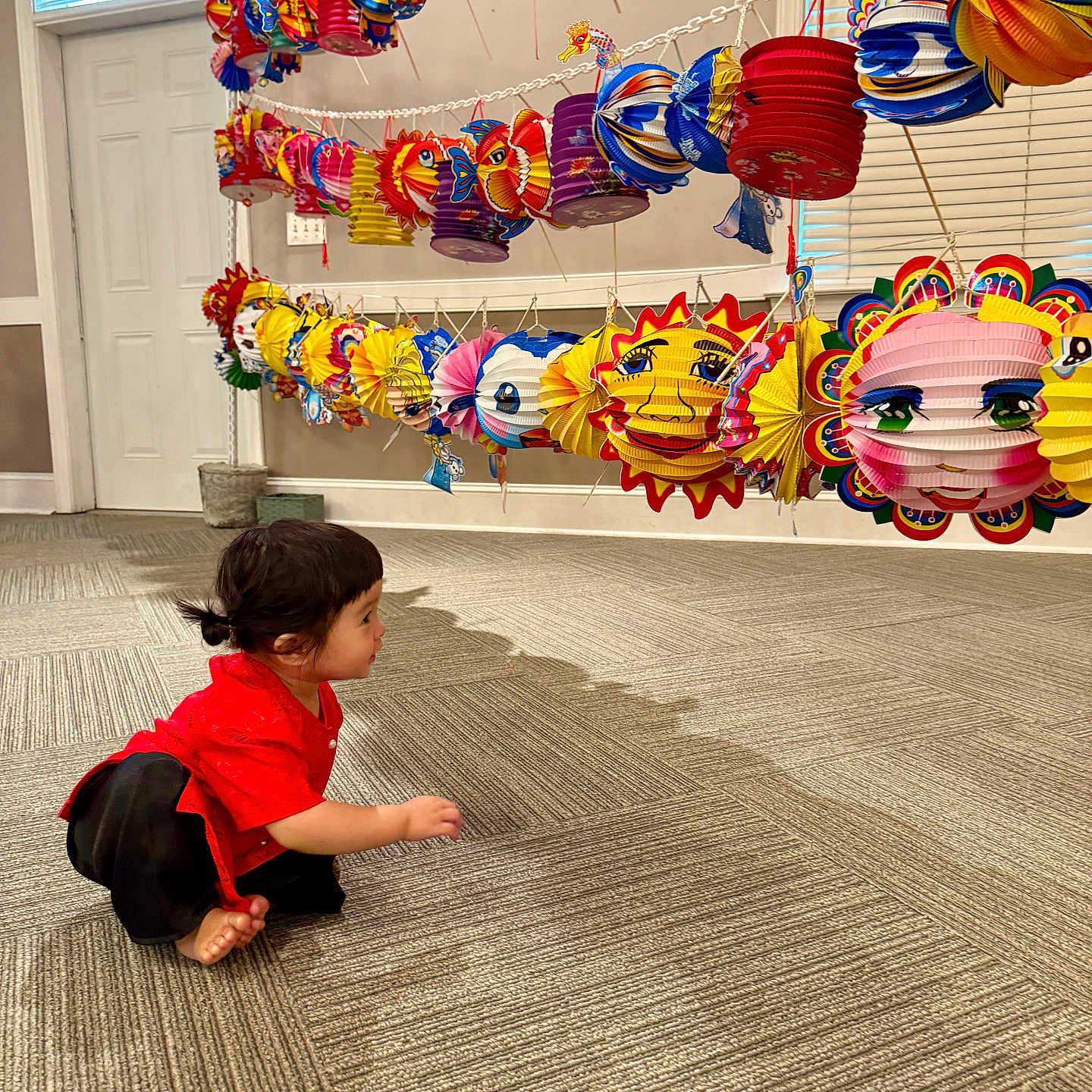 Kaylah joined the competition — help win amazing prizes! baby, balloon, bodypart, crawling, face, festival, finger, flower, flowerarrangement, hand, head, indoors, interiordesign, lamp, person, photography, pinata, plant, sphere, toy