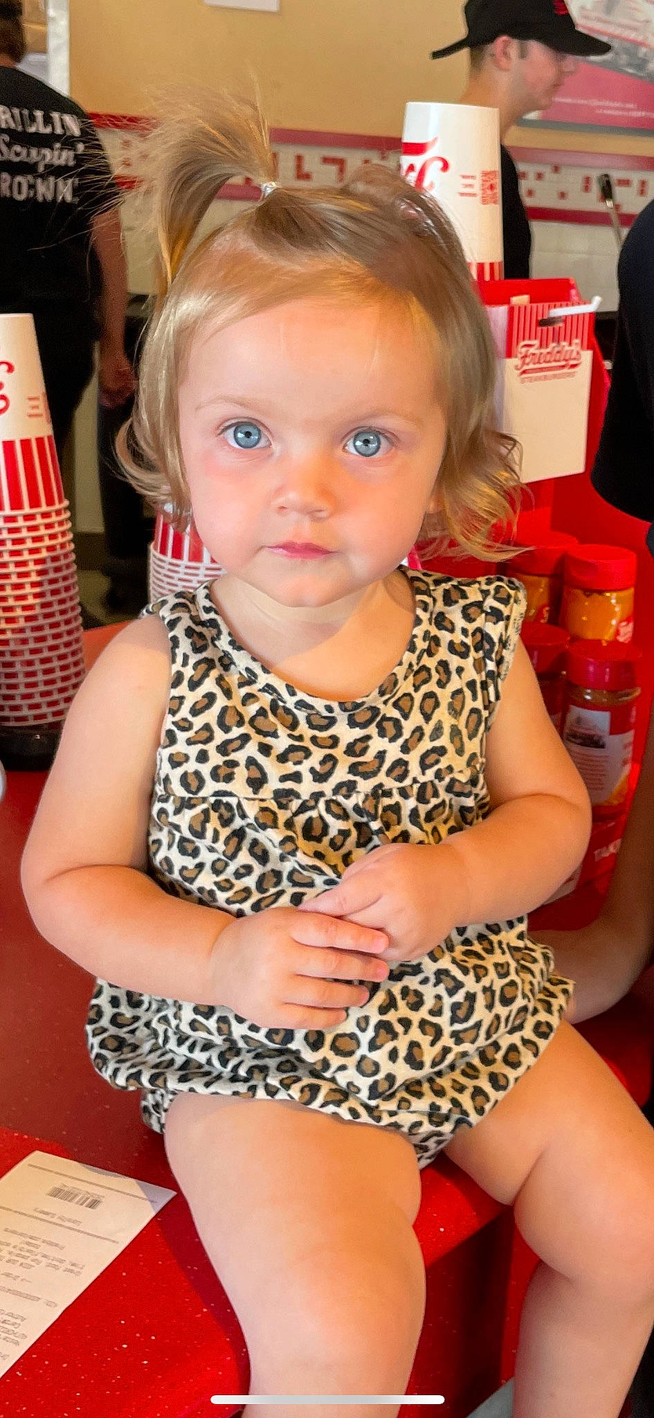 Della joined the competition — help win amazing prizes! abdomen, baby_toddler_clothing, blond, brown_hair, chair, cheek, chest, child, eye, fun, hair, headwear, human_leg, knee, nail, pattern, person, skin, thigh, thumb