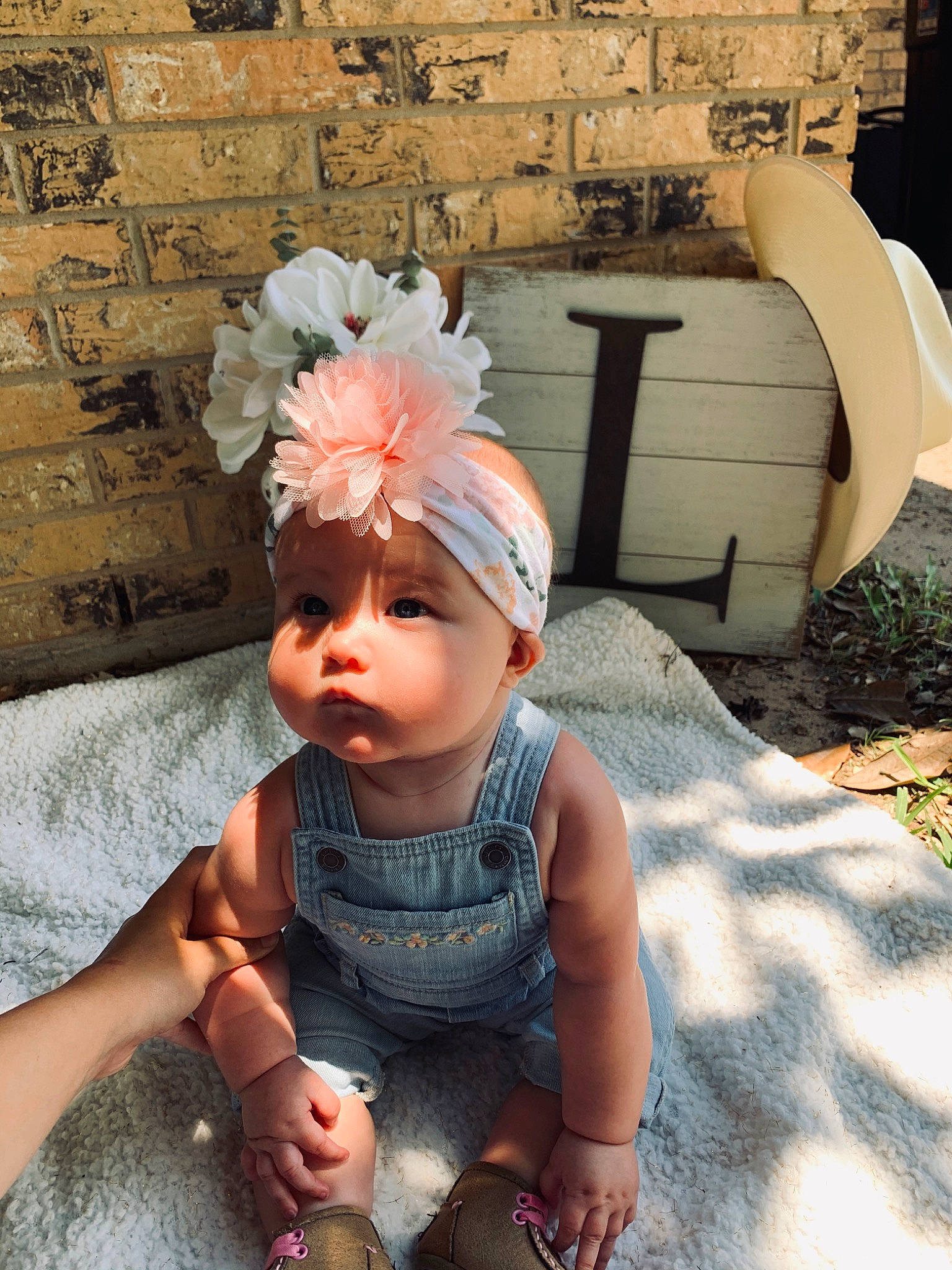 Lynnleigh joined the competition — help win amazing prizes! baby, child, child_model, fashion_accessory, flower, hair_accessory, head, headband, headgear, headpiece, headwear, peach, person, photography, pink, plant, play, textile, toddler