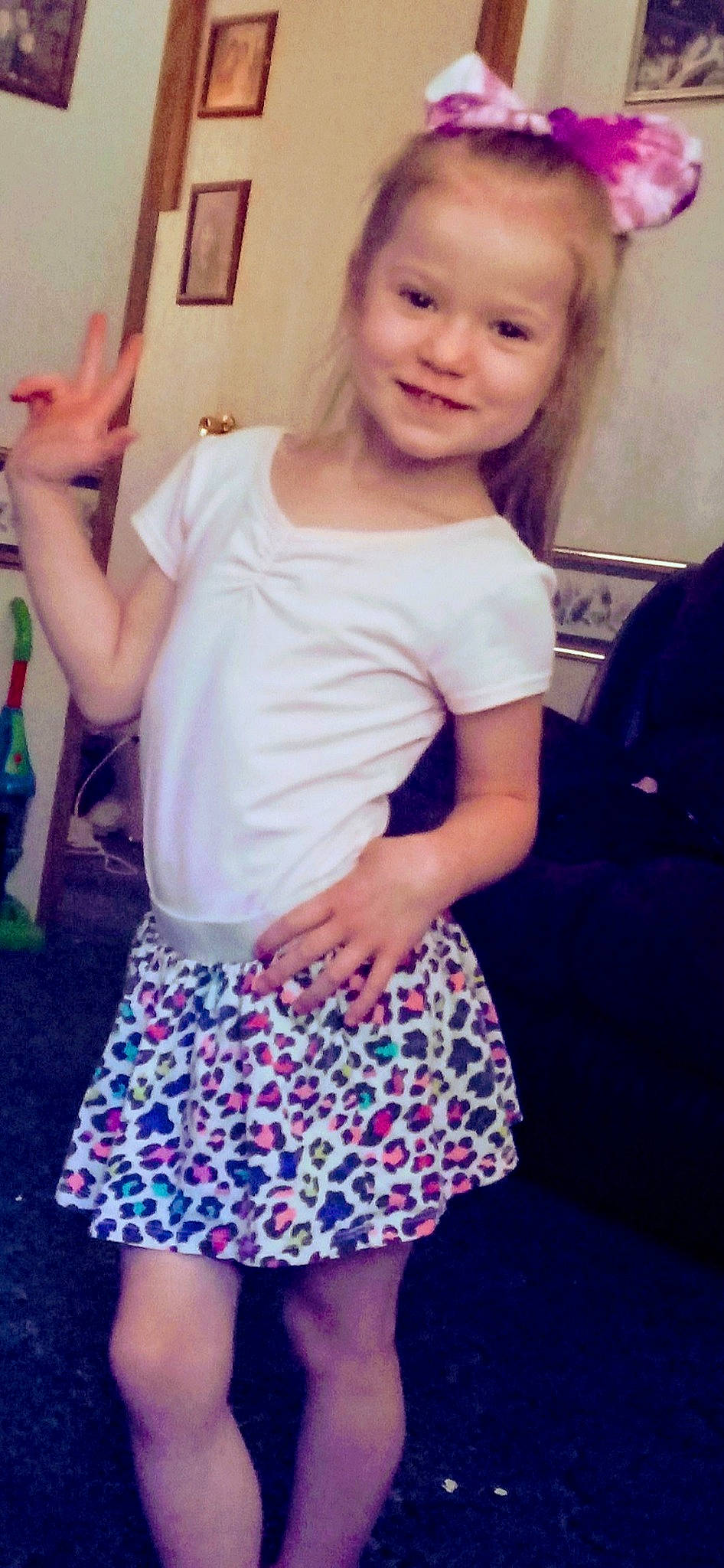 Mylee is registered to the contest to win money with this photo: arm, blond, child, child_model, clothing, dress, fashion, joint, joy, leg, long_hair, neck, pattern, person, photography, pink, selfie, shorts, shoulder, smile