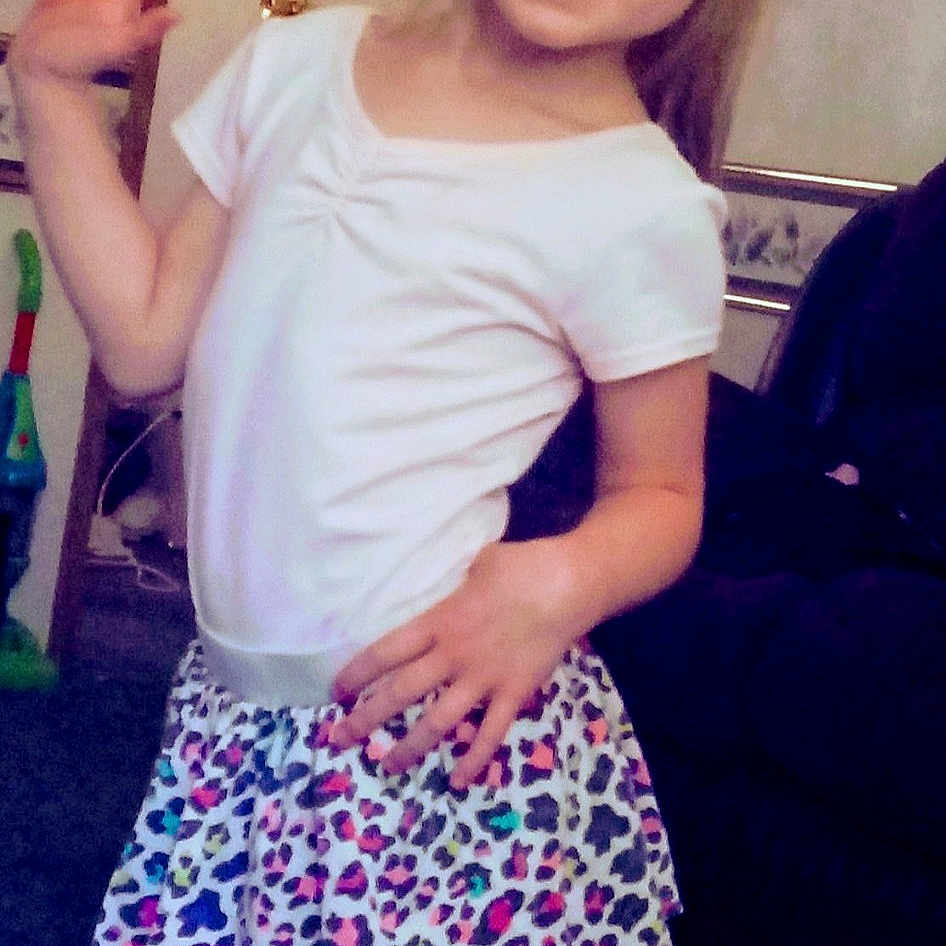 Mylee is registered to the contest to win money with this photo: arm, blond, child, child_model, clothing, dress, fashion, joint, joy, leg, long_hair, neck, pattern, person, photography, pink, selfie, shorts, shoulder, smile