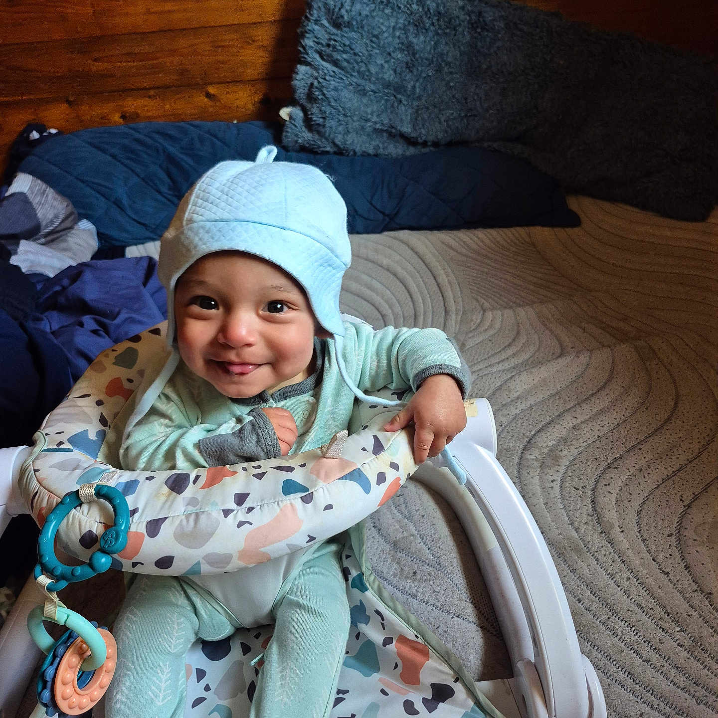 Jiraiya joined the competition — help win amazing prizes! baby, baby_walker, child, clothing, comfortable, cushion, cute, fabric, floor, happy, hat, indoor, infant, person, playful, portrait, seat, smiling, toy, wooden_wall