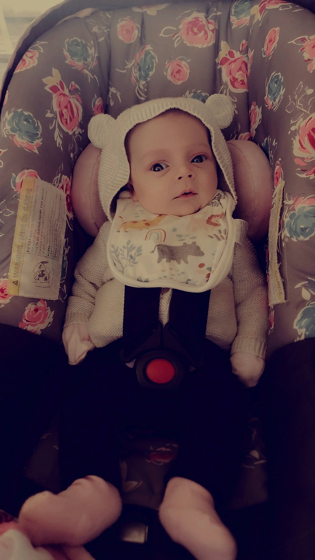 Ophelia is registered to the contest to win money with this photo: baby, baby_toddler_clothing, cheek, child, comfort, doll, finger, happy, lap, lip, nail, person, pink, sitting, skin, sleeve, smile, thigh, thumb, toddler