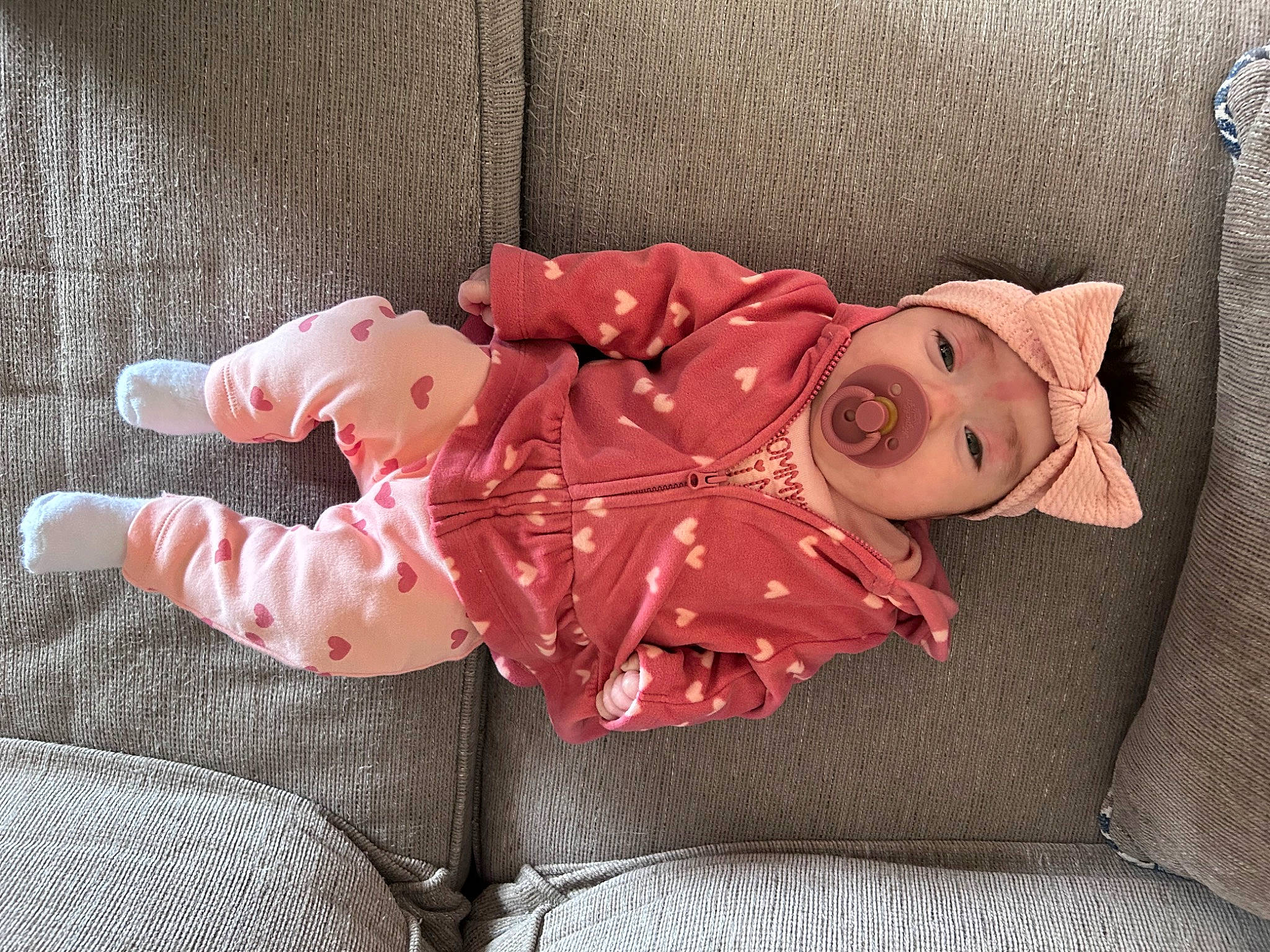 Mia joined the competition — help win amazing prizes! baby_toddler_clothing, baby_toys, carmine, child, comfort, couch, doll, fur, head, headwear, linens, person, pink, plush, room, sitting, sleeve, stuffed_toy, textile, toddler