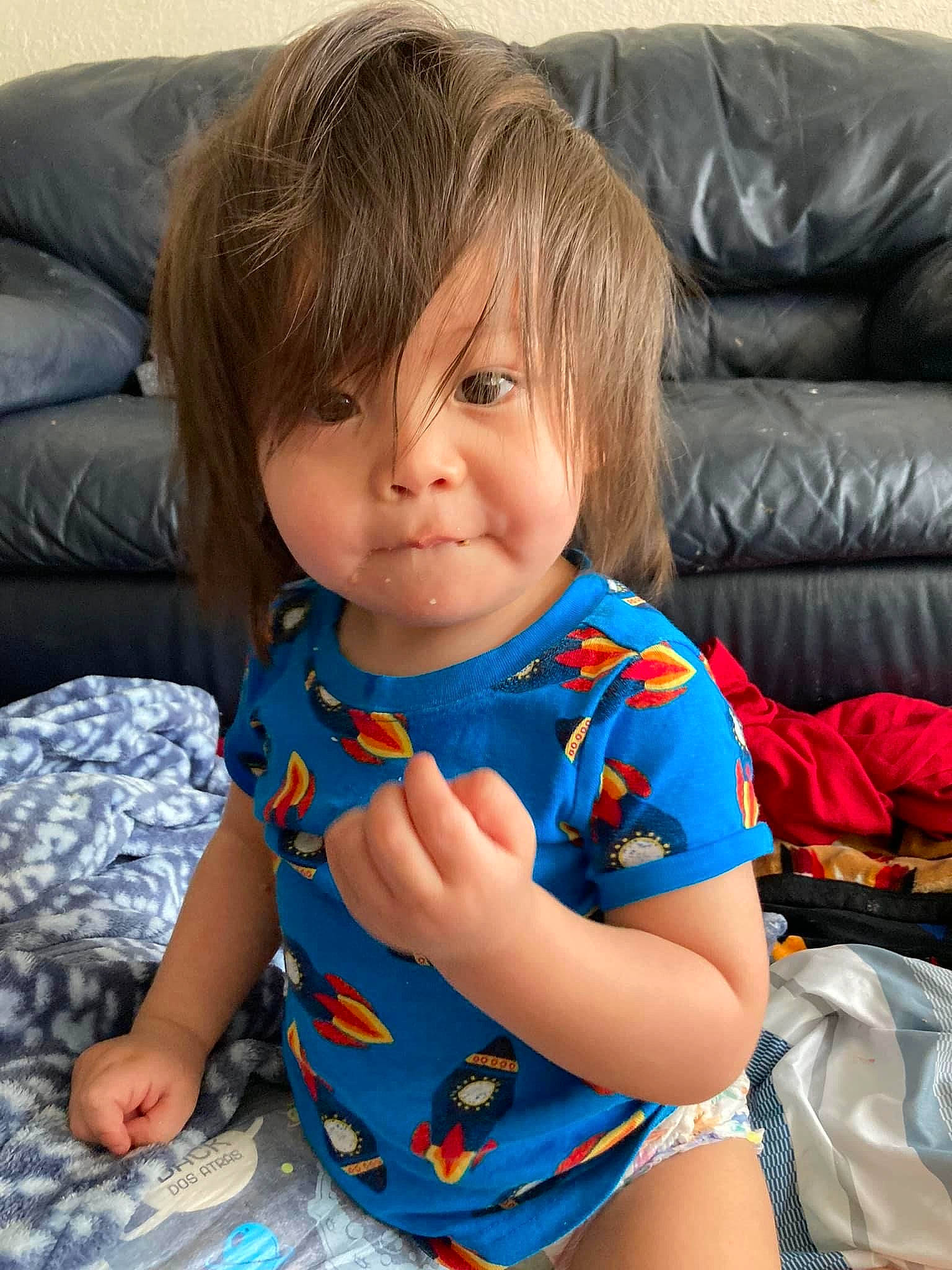 Julius joined the competition — help win amazing prizes! baby, baby_toddler_clothing, cheek, child, comfort, couch, electric_blue, eye, face, facial_expression, fun, hairstyle, happy, human_leg, person, sitting, skin, sleeve, smile, thigh