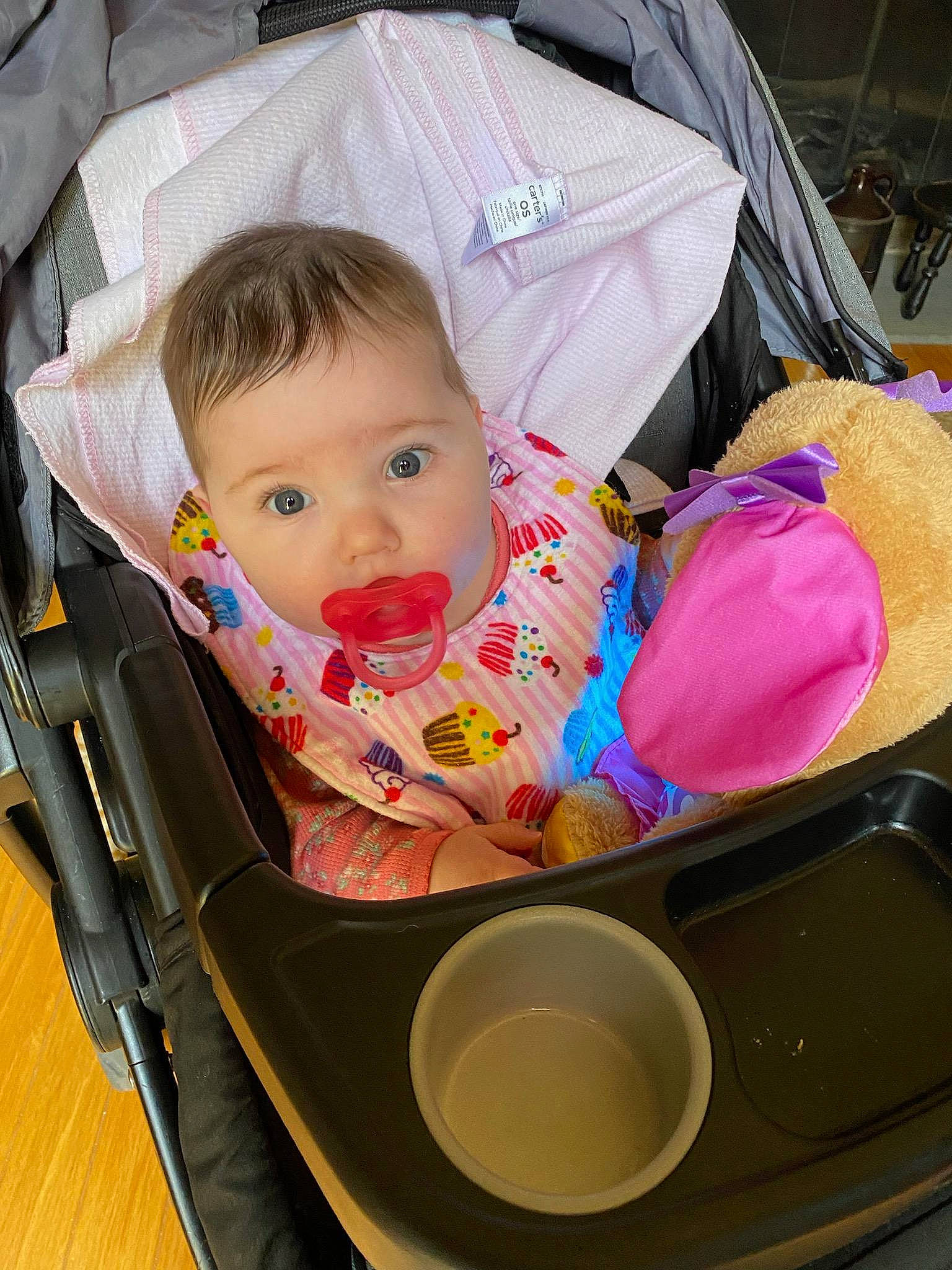 Rosalee is registered to the contest to win money with this photo: baby, baby_carriage, baby_products, baby_safety, baby_toddler_clothing, baby_toys, chair, cheek, child, circle, comfort, eye, facial_expression, infant_bed, iris, person, photograph, product, sitting, toddler